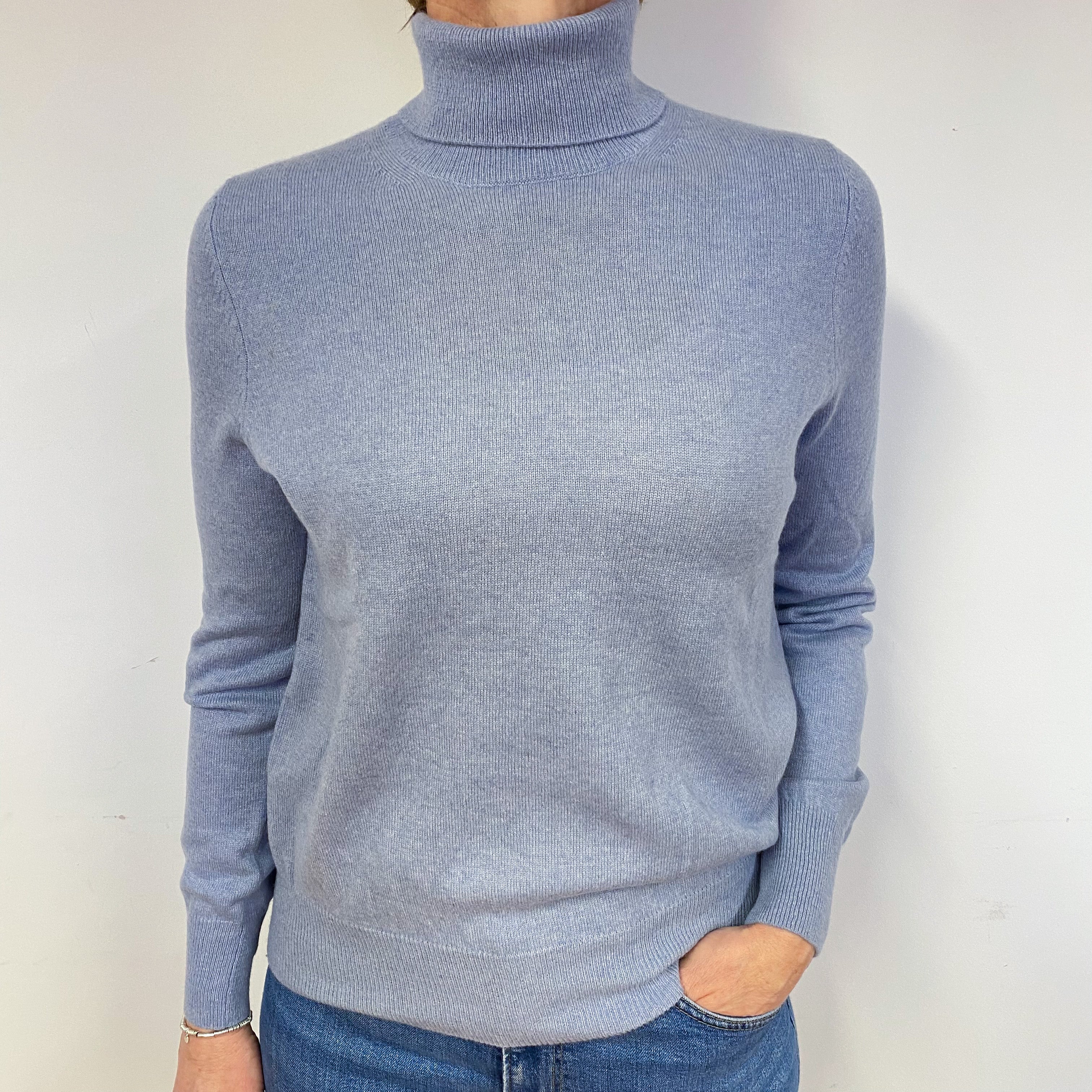 Pale Purple Blue Cashmere Polo Neck Jumper Medium