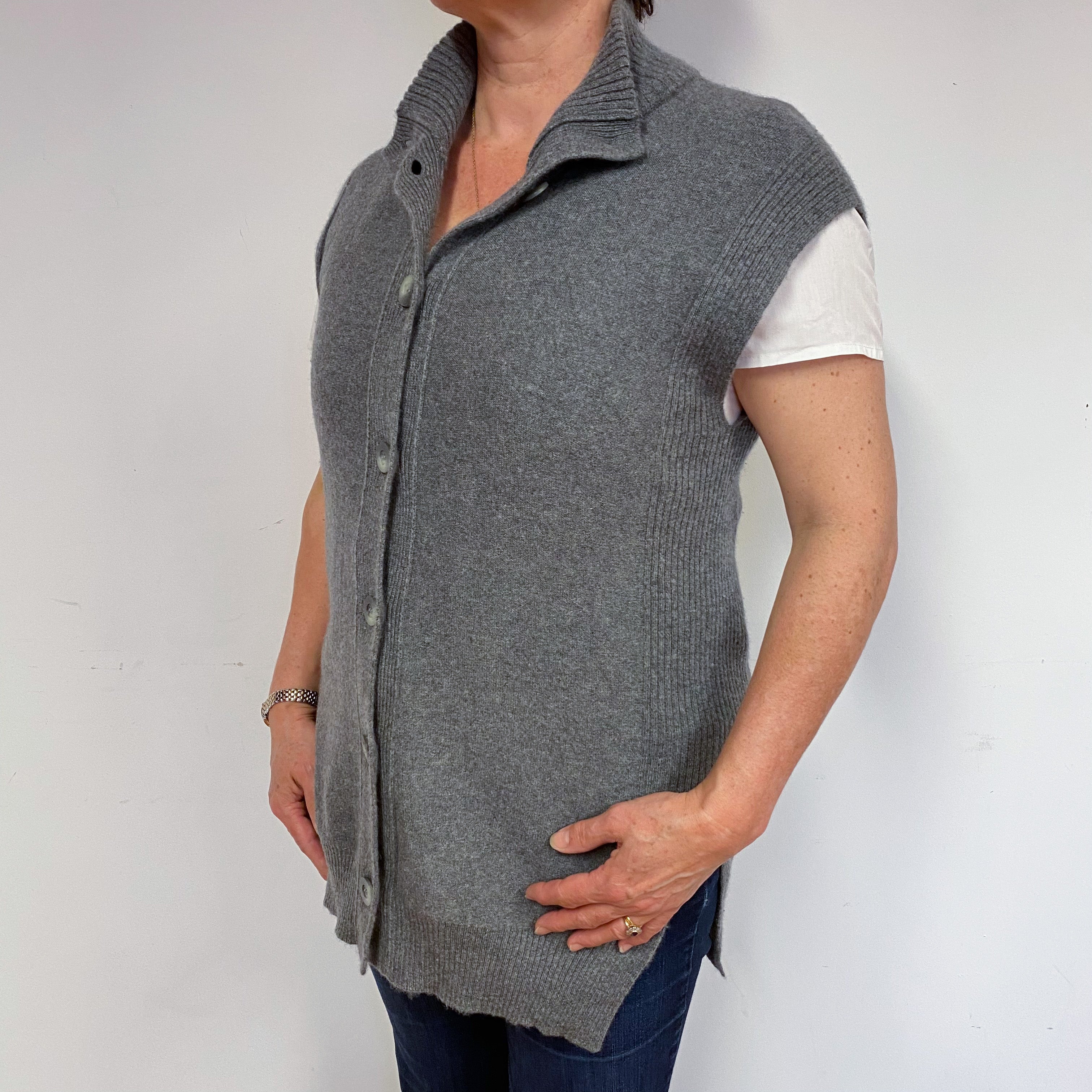 Steel Grey Cashmere Longline Gilet Large