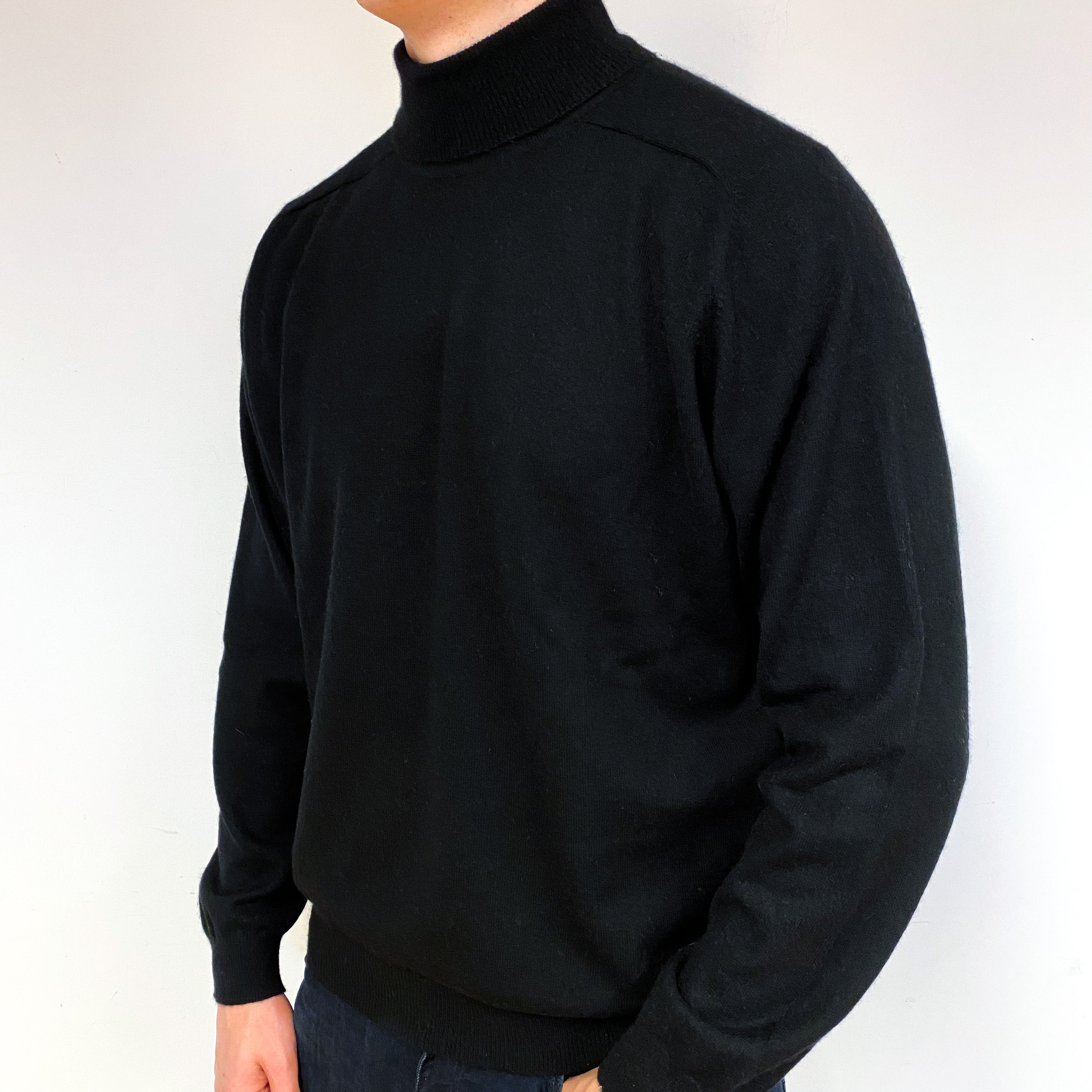 Men's Black Cashmere Polo Neck Jumper Extra Extra Large