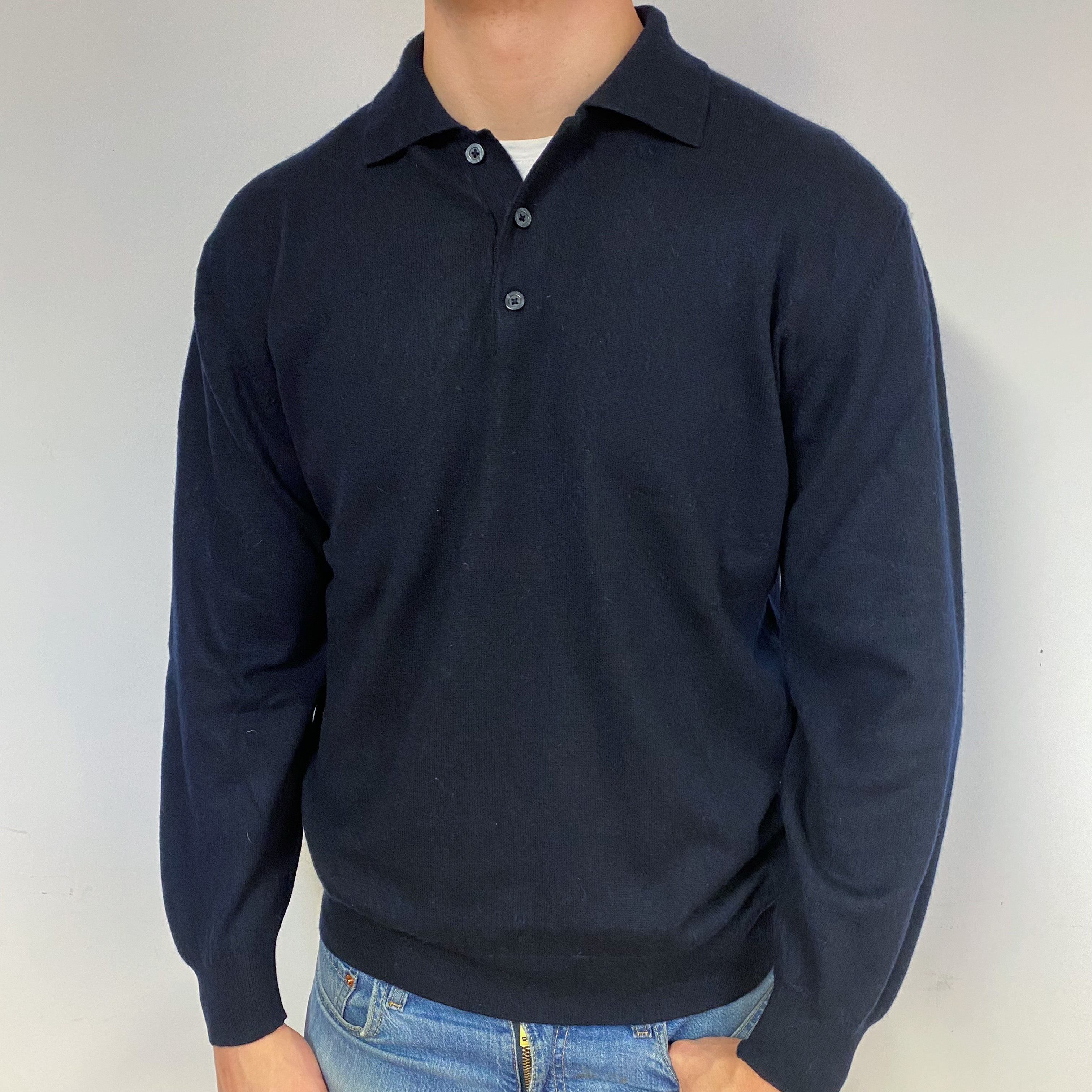 Men's Black Cashmere 1/4 Button Jumper Extra Large