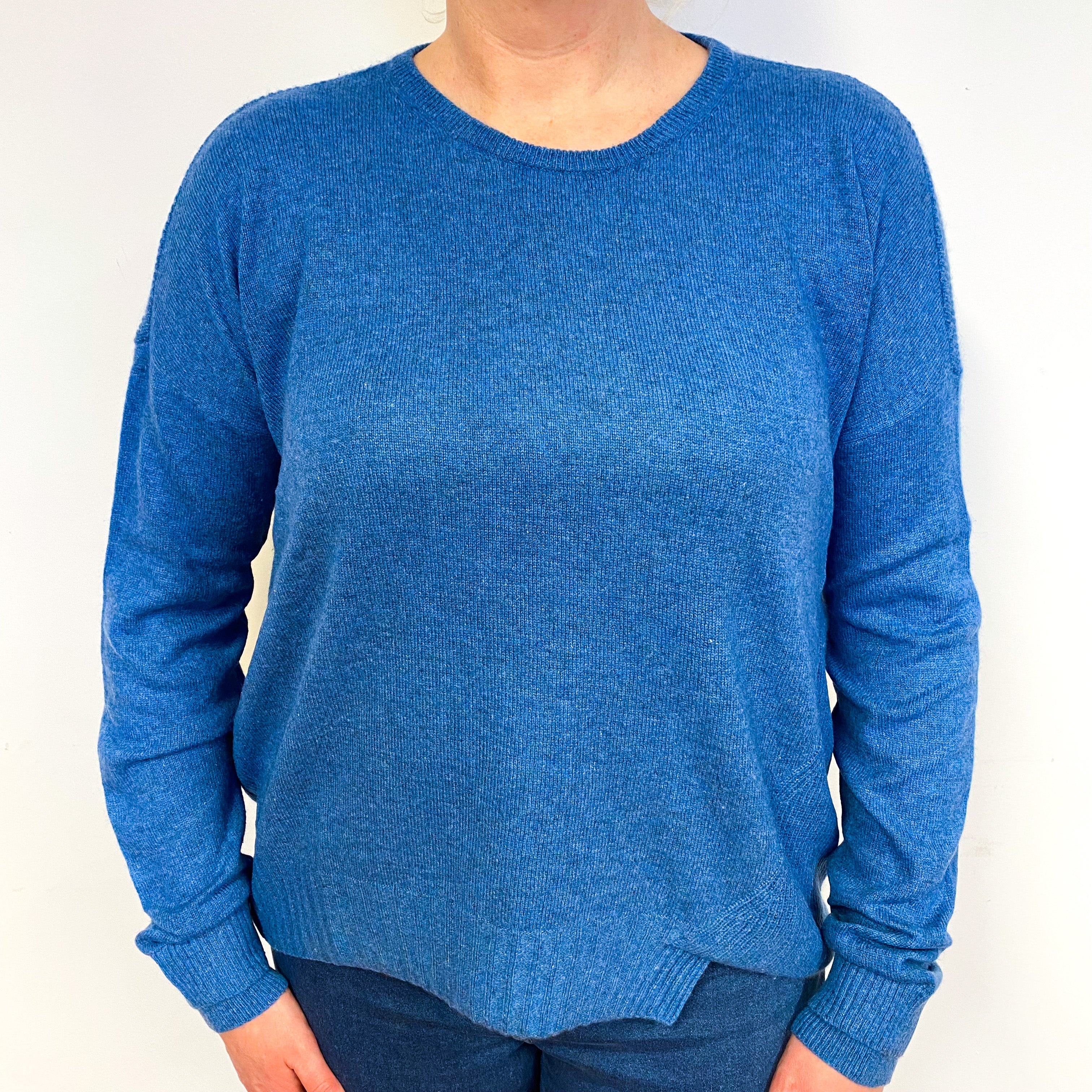 Slouchy Tanzanite Blue Cashmere Crew Neck Jumper Large