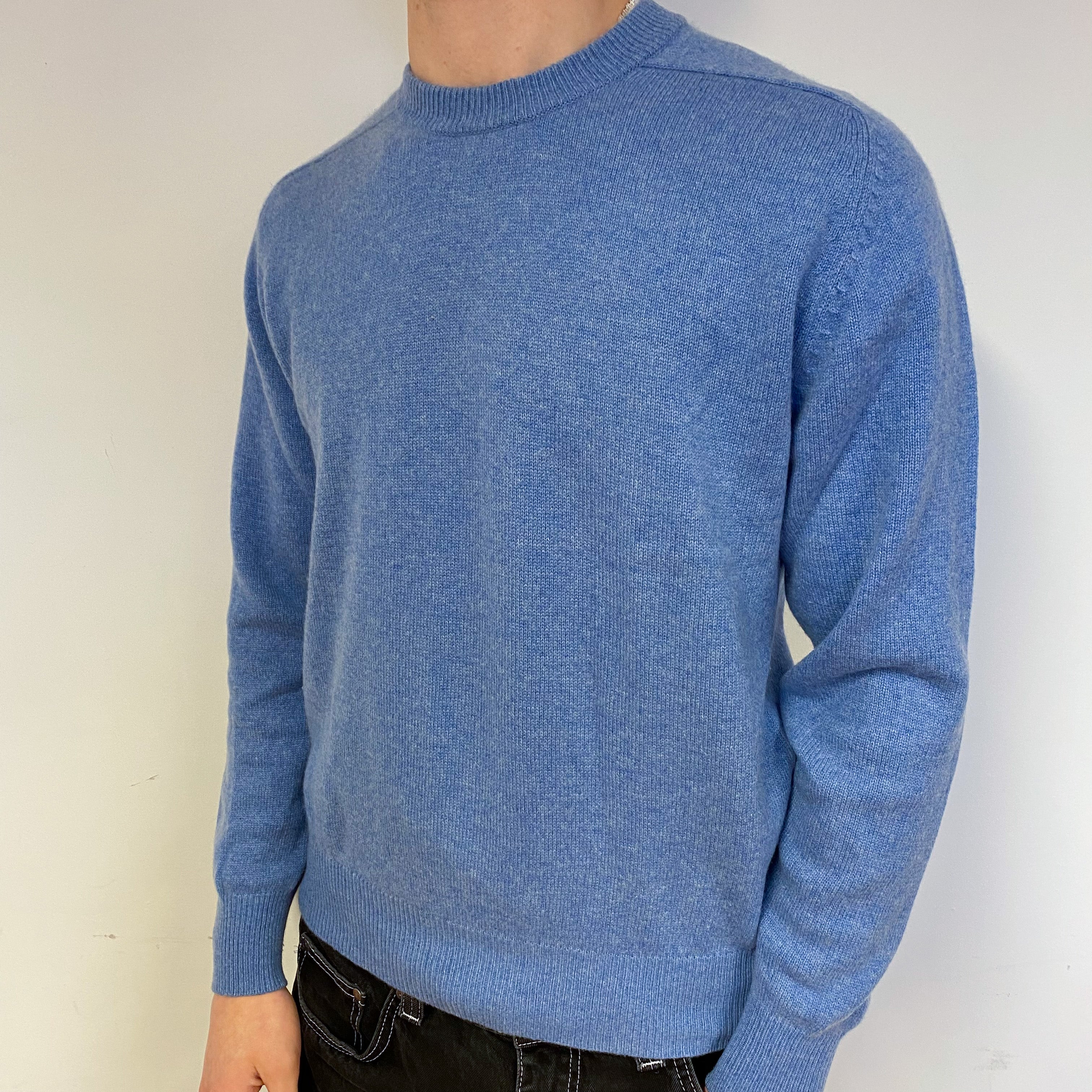 Men's Denim Blue Cashmere Crew Neck Jumper Medium