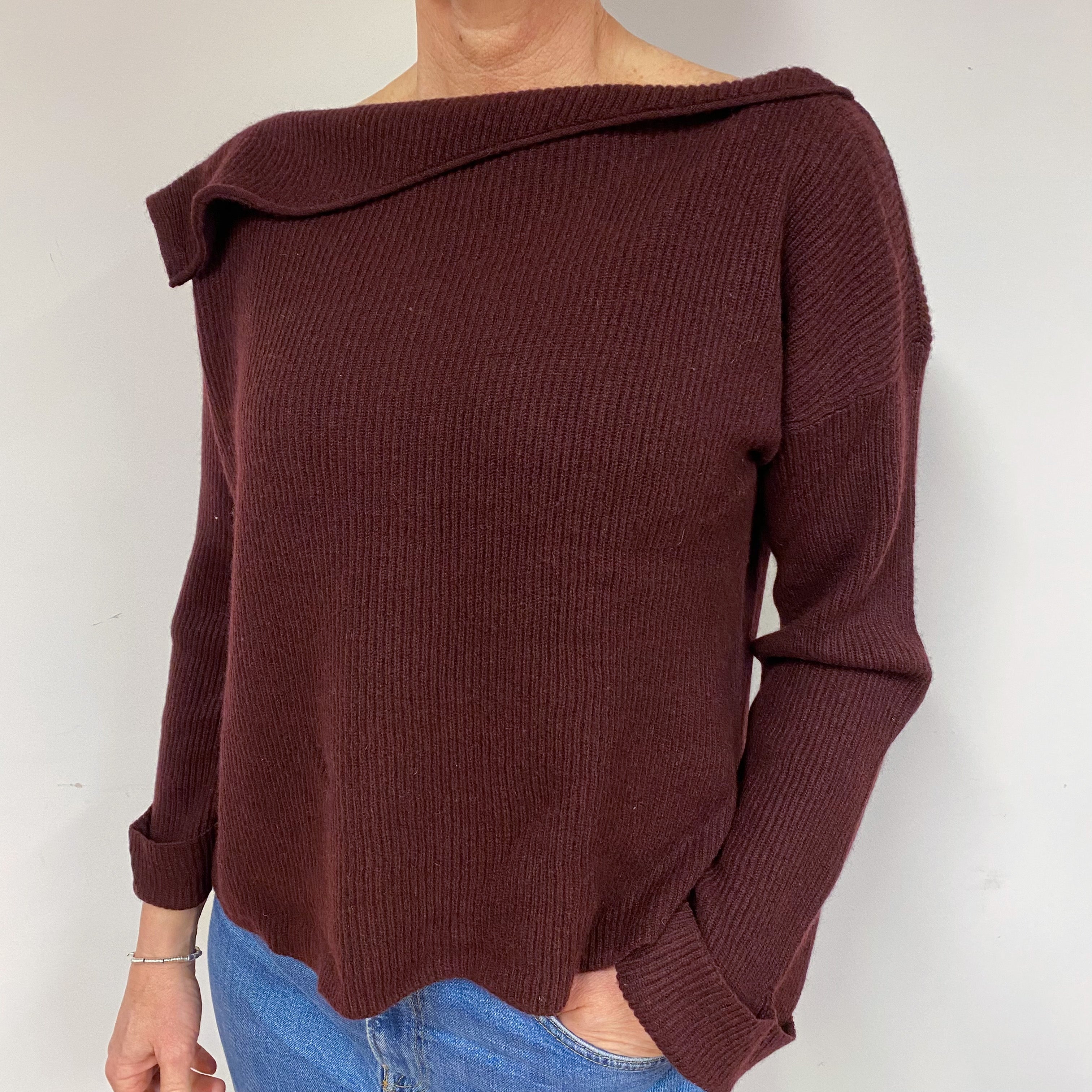 Vince Wine Red Cashmere Slash Neck Jumper Medium