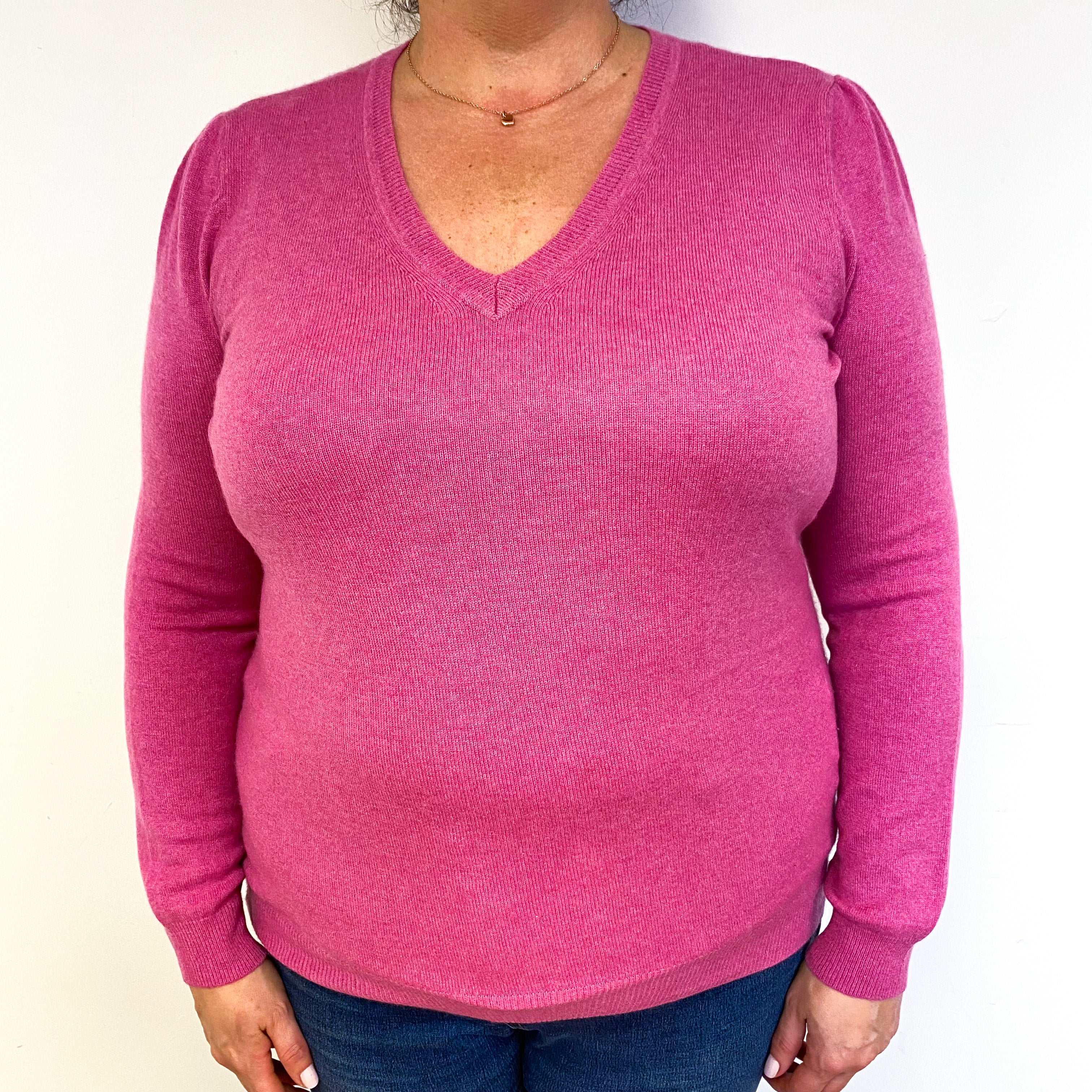 Sweet Pea Pink Cashmere V-Neck Jumper Extra Large