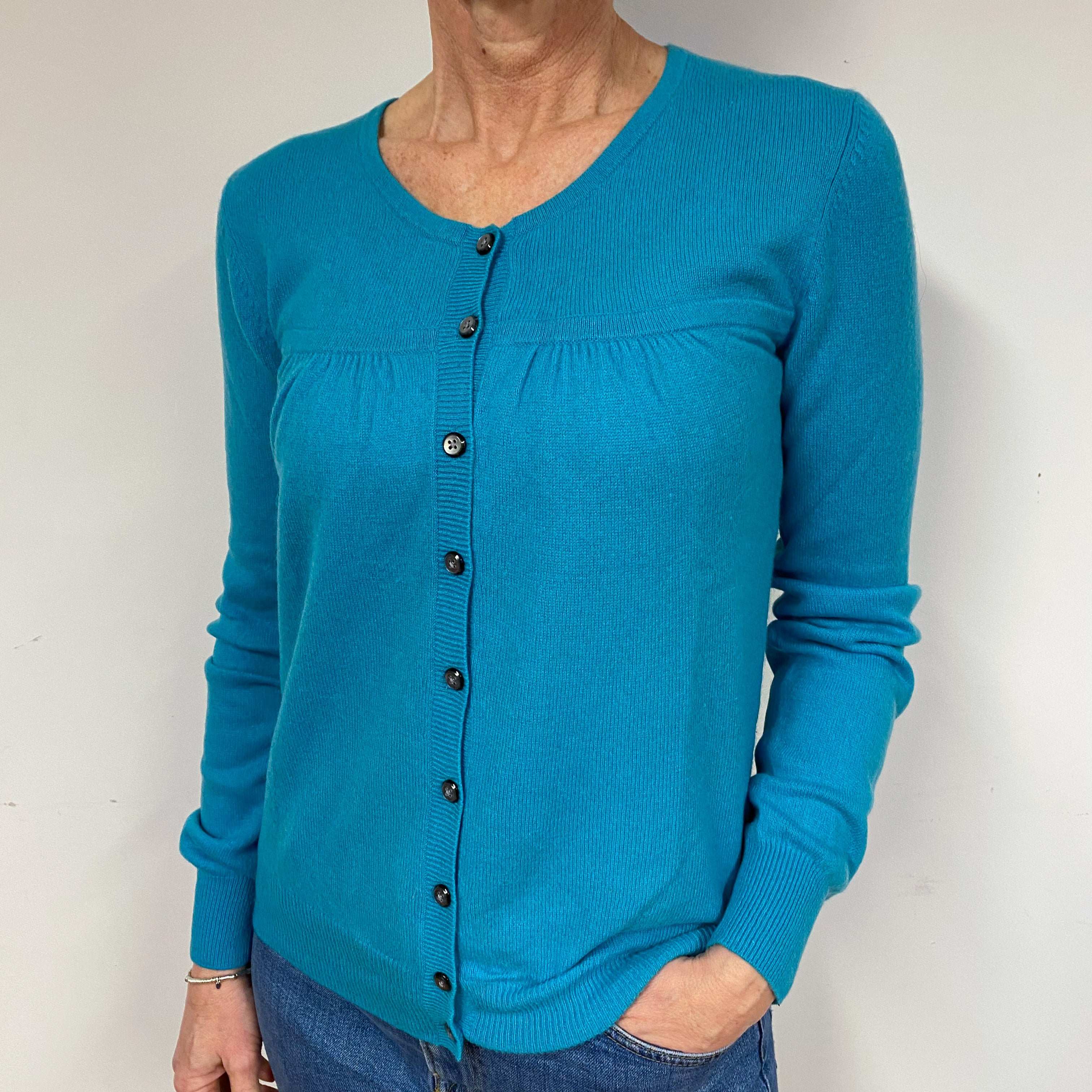 Teal Blue Cashmere Cardigan Medium