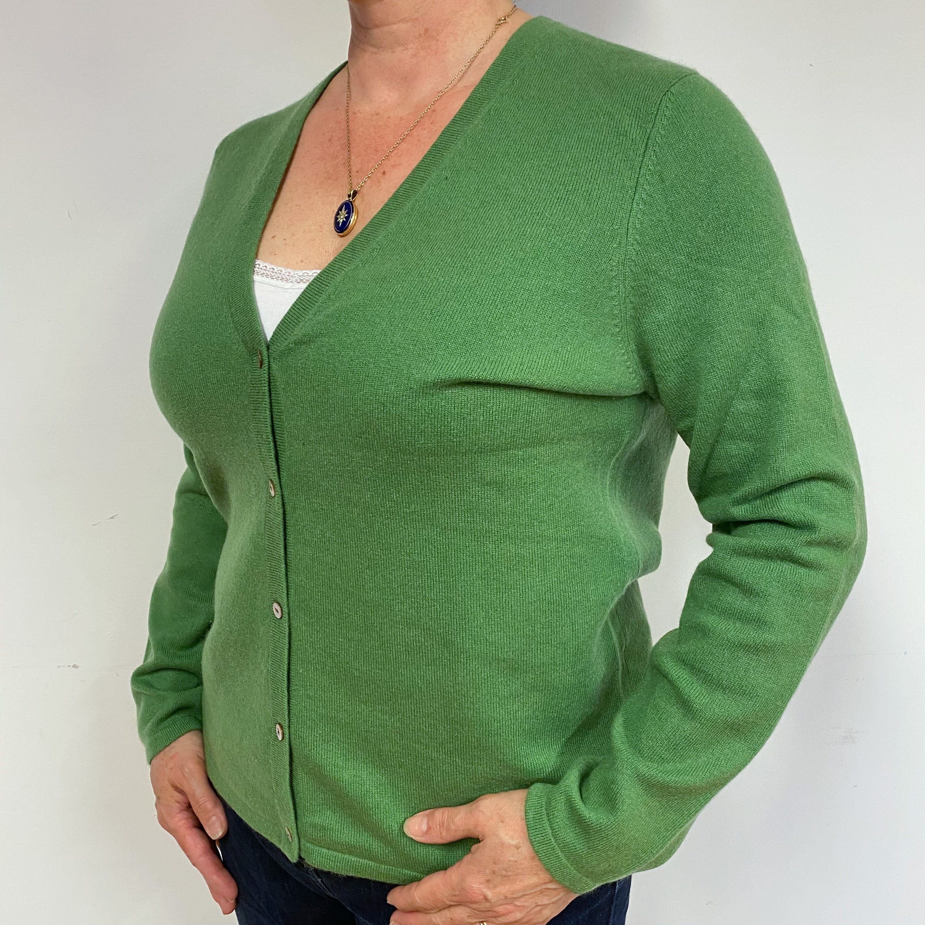Jade Green Cashmere V-Neck Cardigan Large
