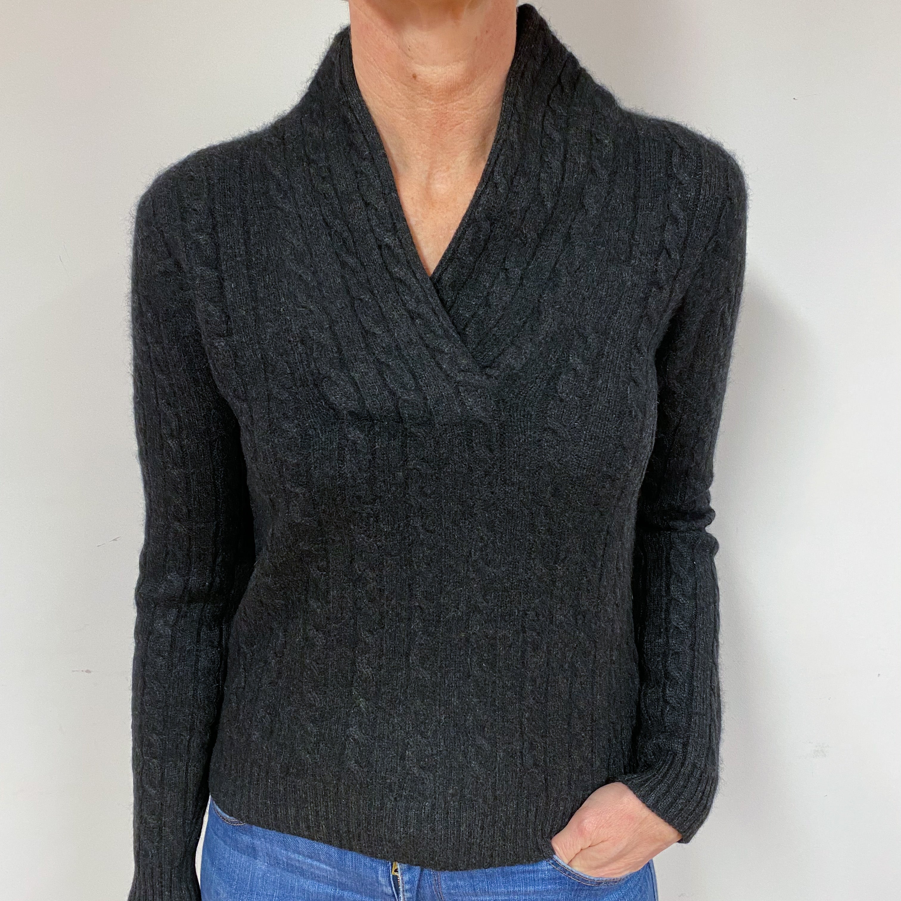 Ralph Lauren Slate Cashmere Crossover V-Neck Jumper Medium