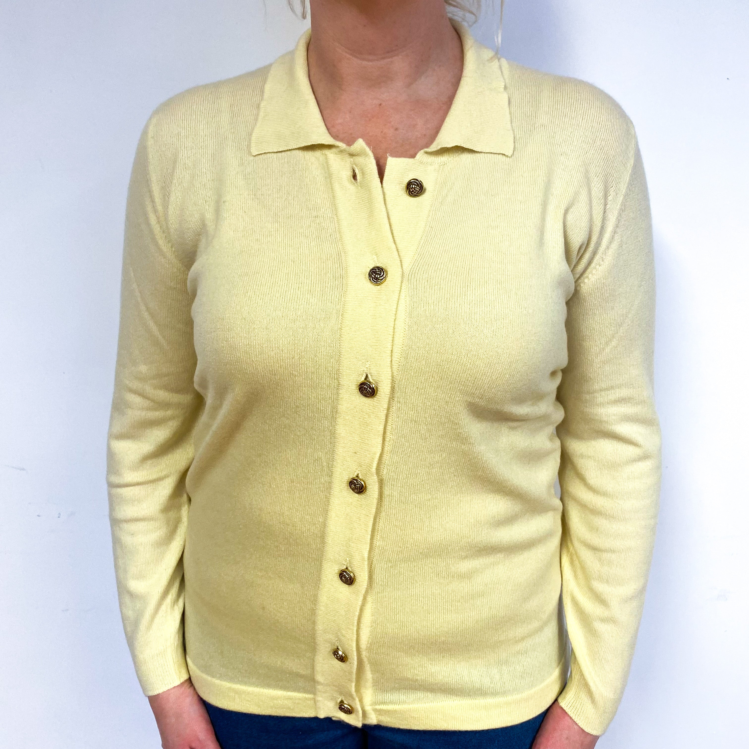 Vintage Scottish Yellow Cashmere Collared Cardigan Large