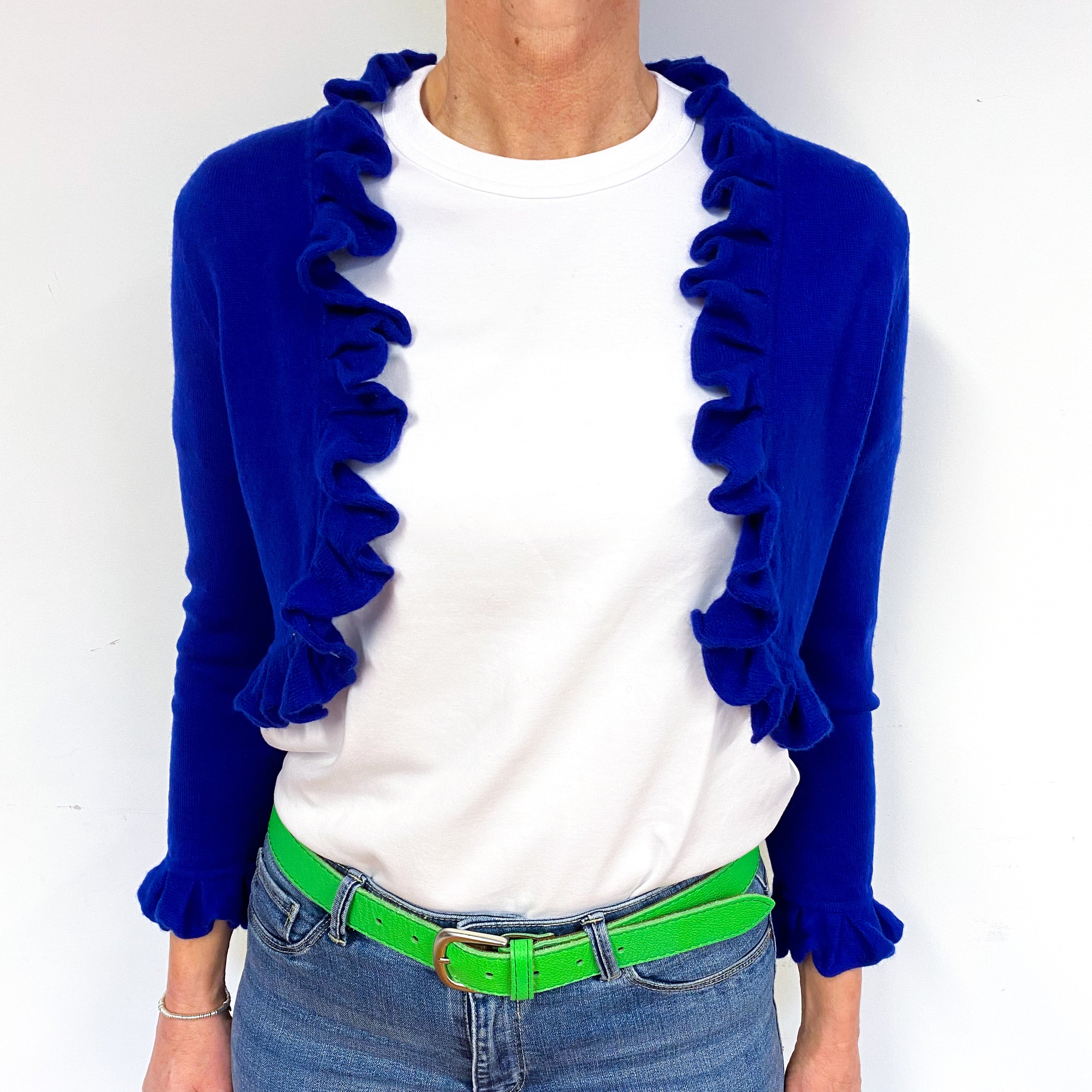 Indigo Blue Cashmere Frill Edge Bolero Cardigan Medium