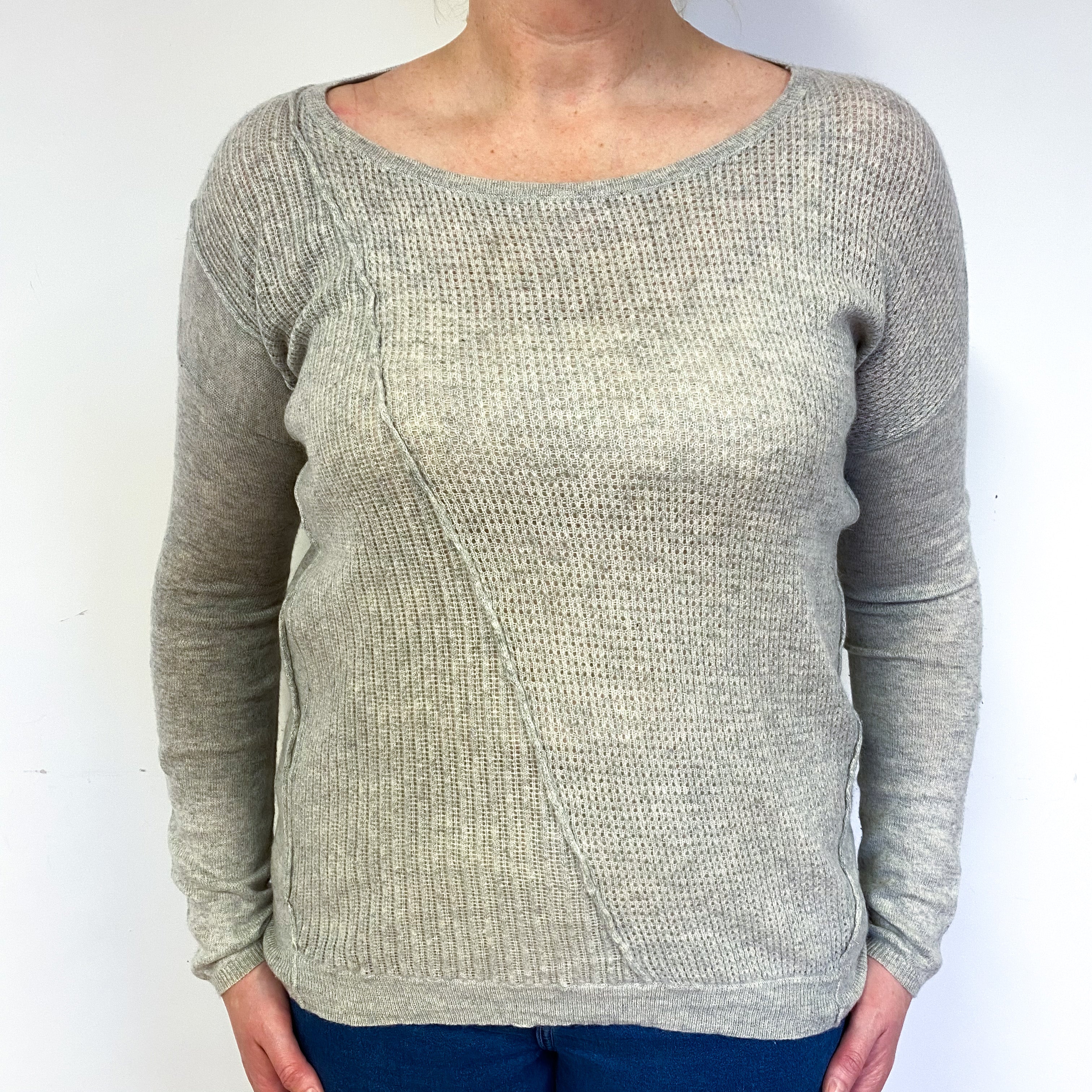 Oatmeal Beige Cashmere Crew Neck Jumper Large