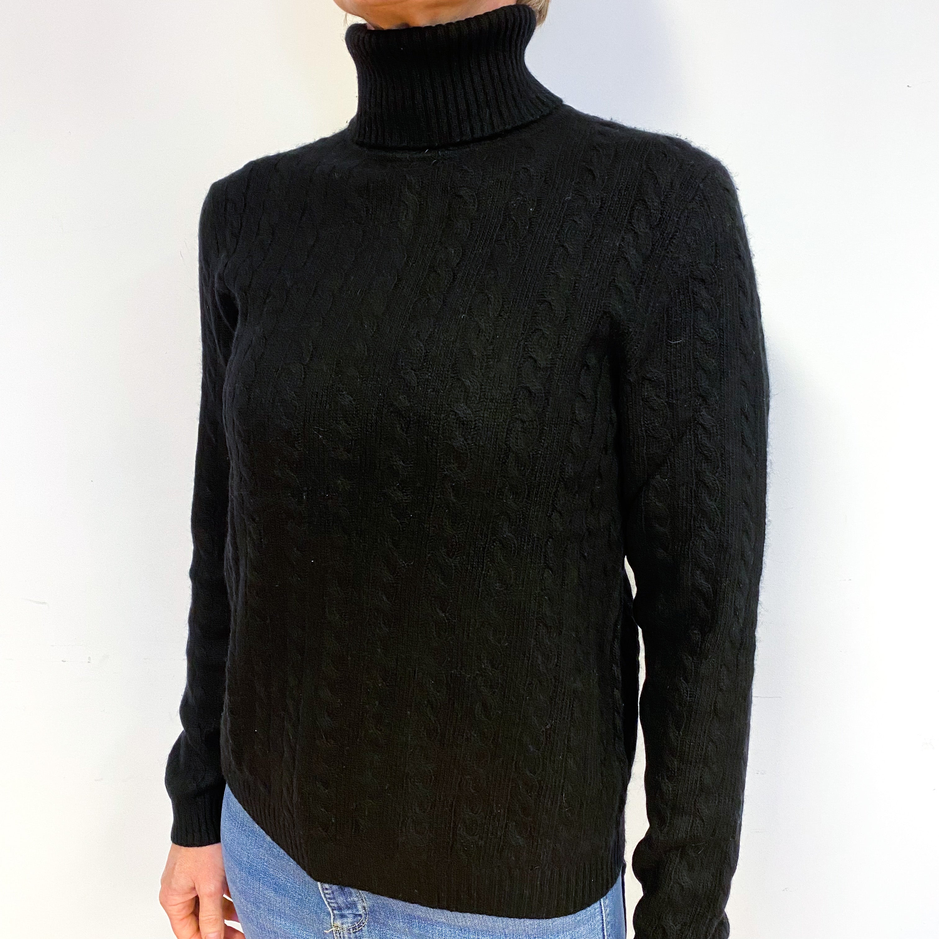 Black Cashmere Polo Neck Jumper Medium
