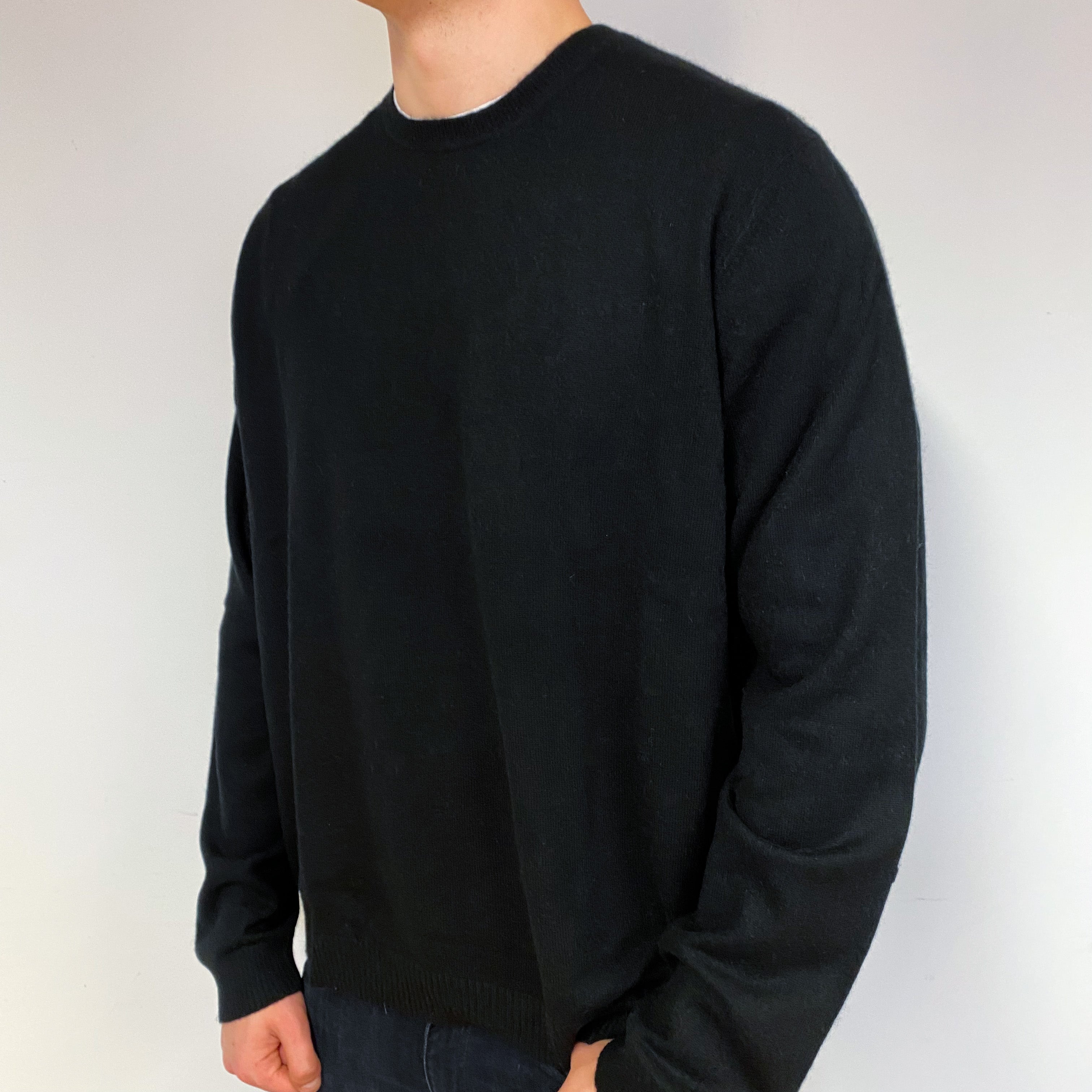Men's Black Cashmere Crew Neck Jumper Extra Extra Large