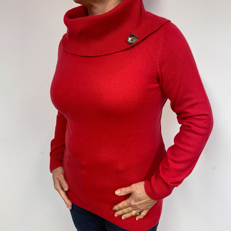 Cherry Red Cashmere Polo Neck Jumper Large