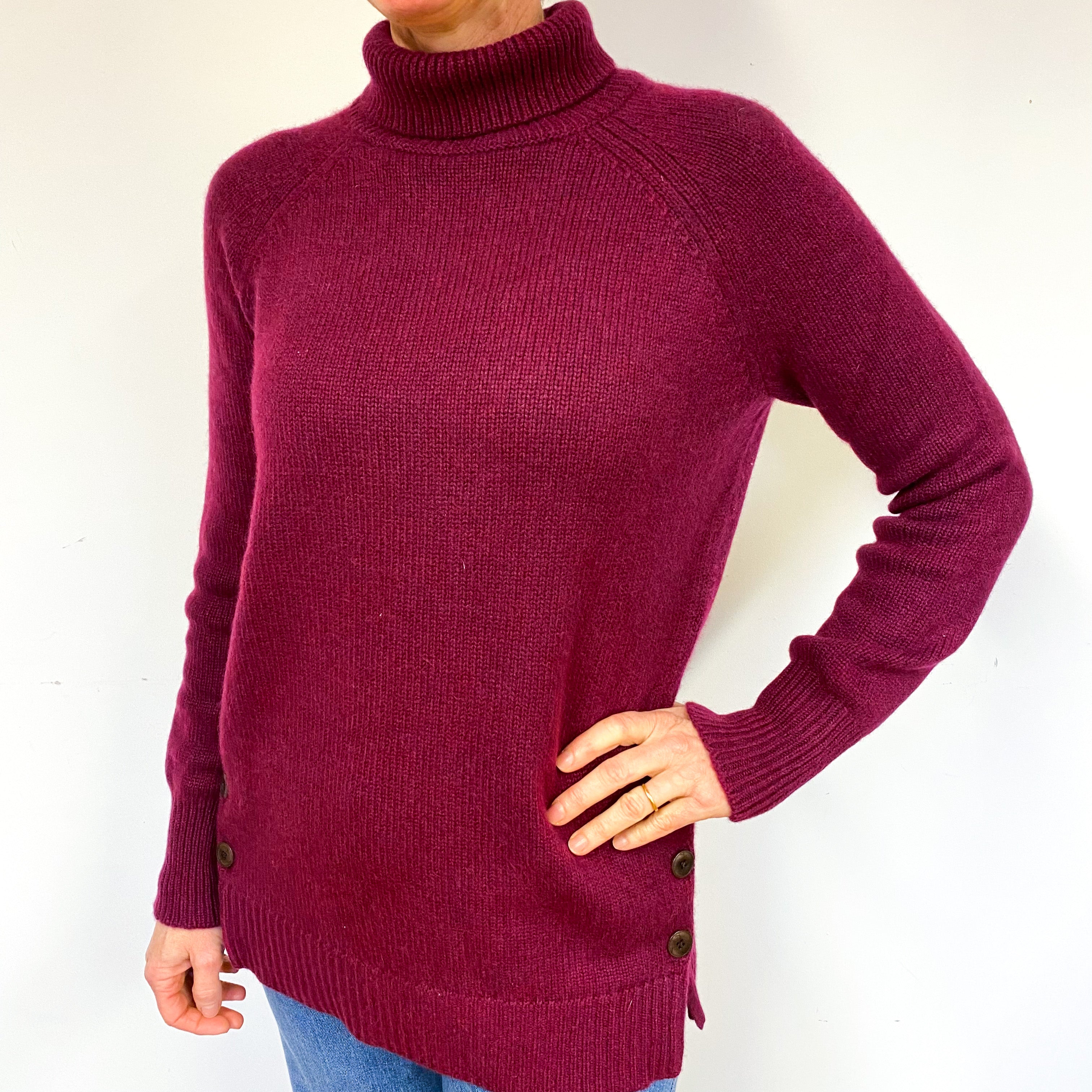 Mulberry Purple Cashmere Polo Neck Jumper Medium