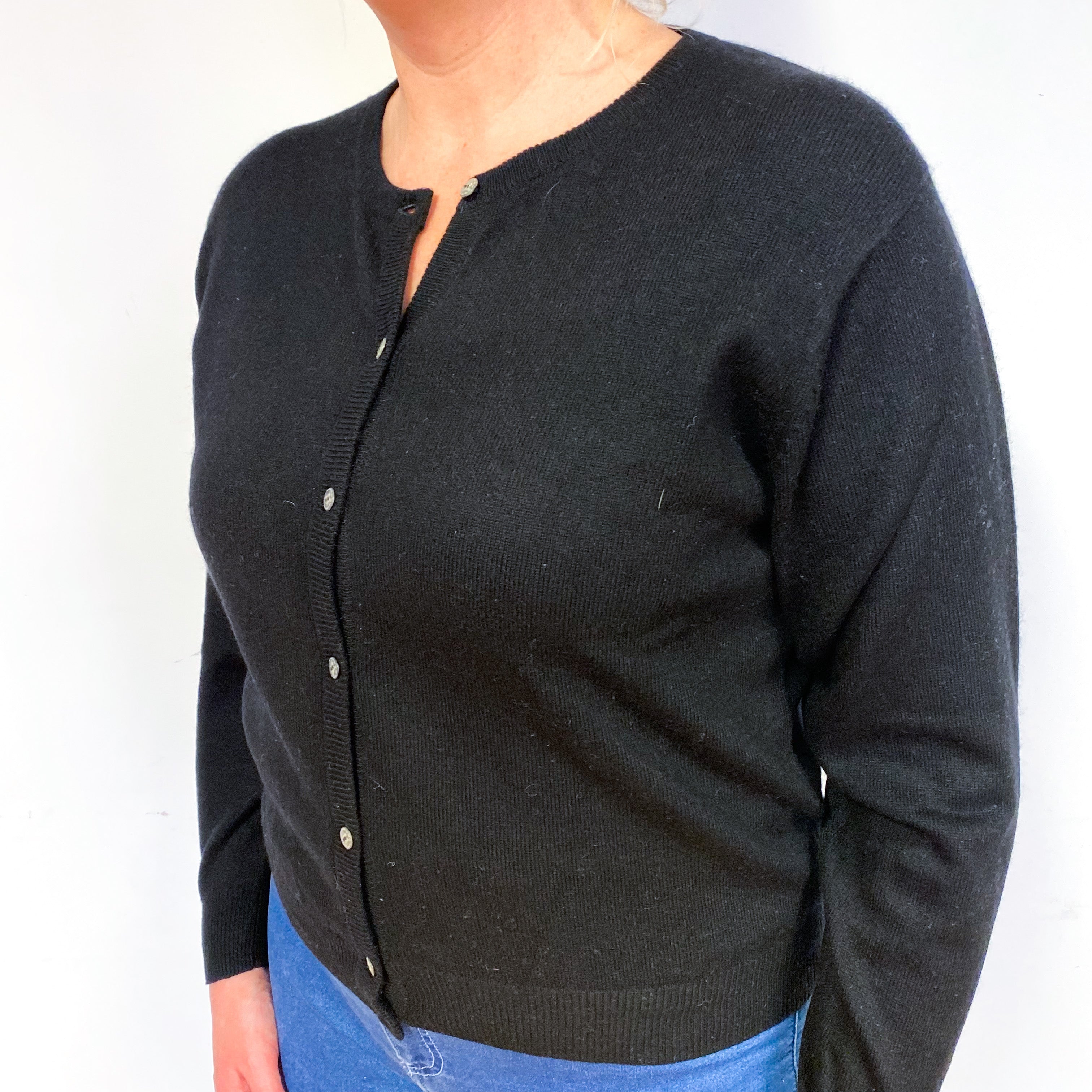 Black Cashmere Crew Neck Cardigan Large