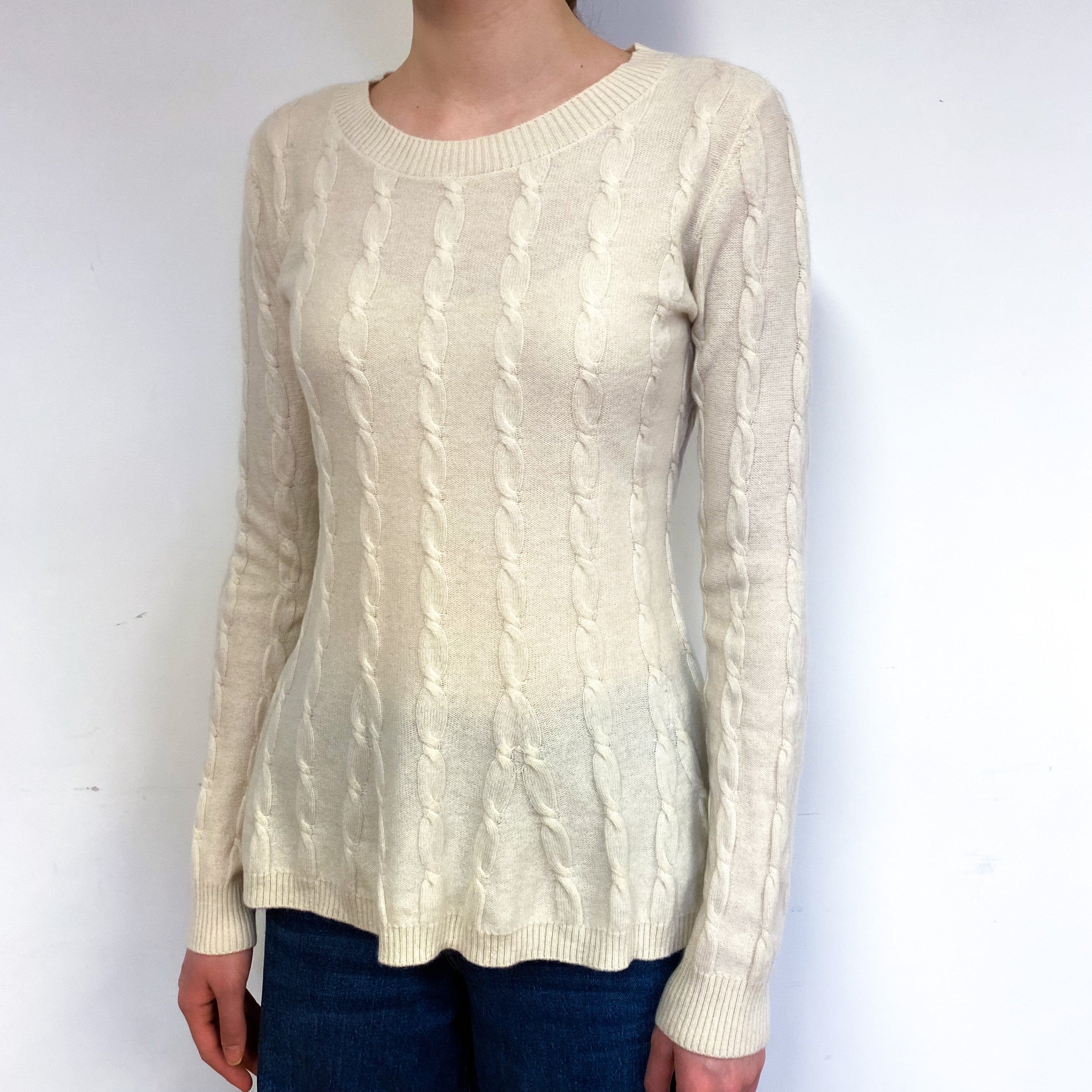 Cream Cable Flared Cashmere Crew Neck Jumper Extra Small