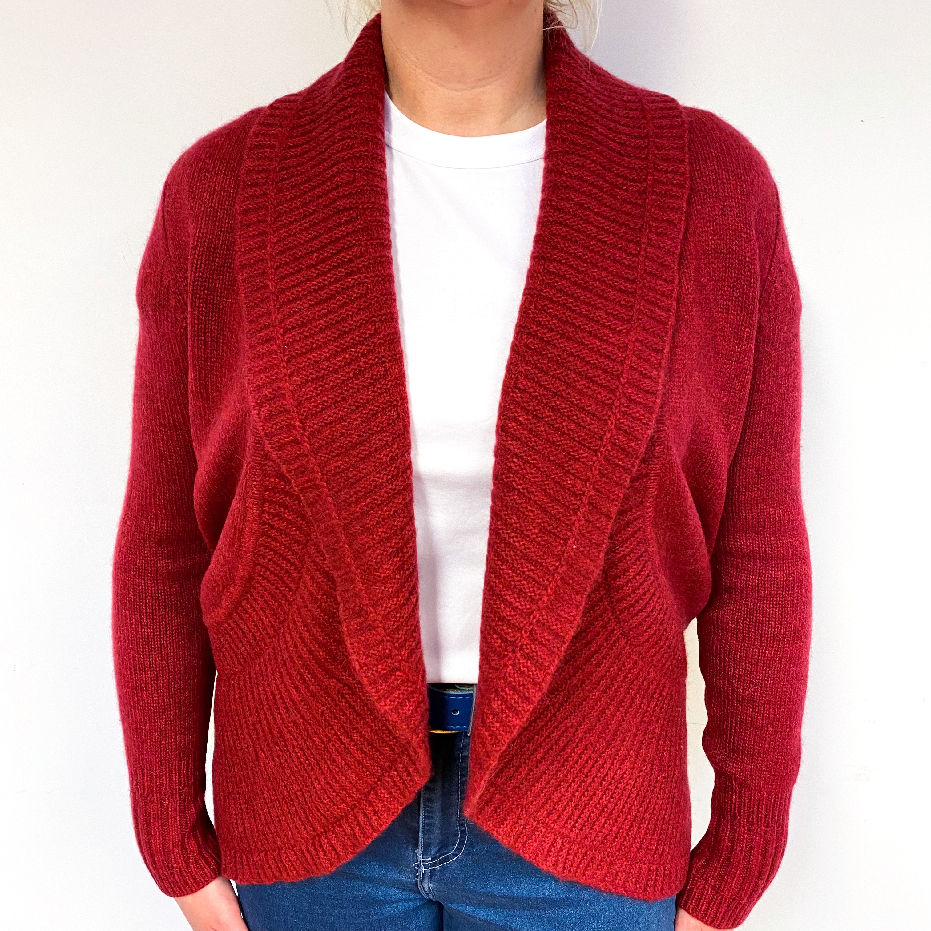 Crimson Red Heavy Knit Cashmere Edge to Edge Cardigan Large