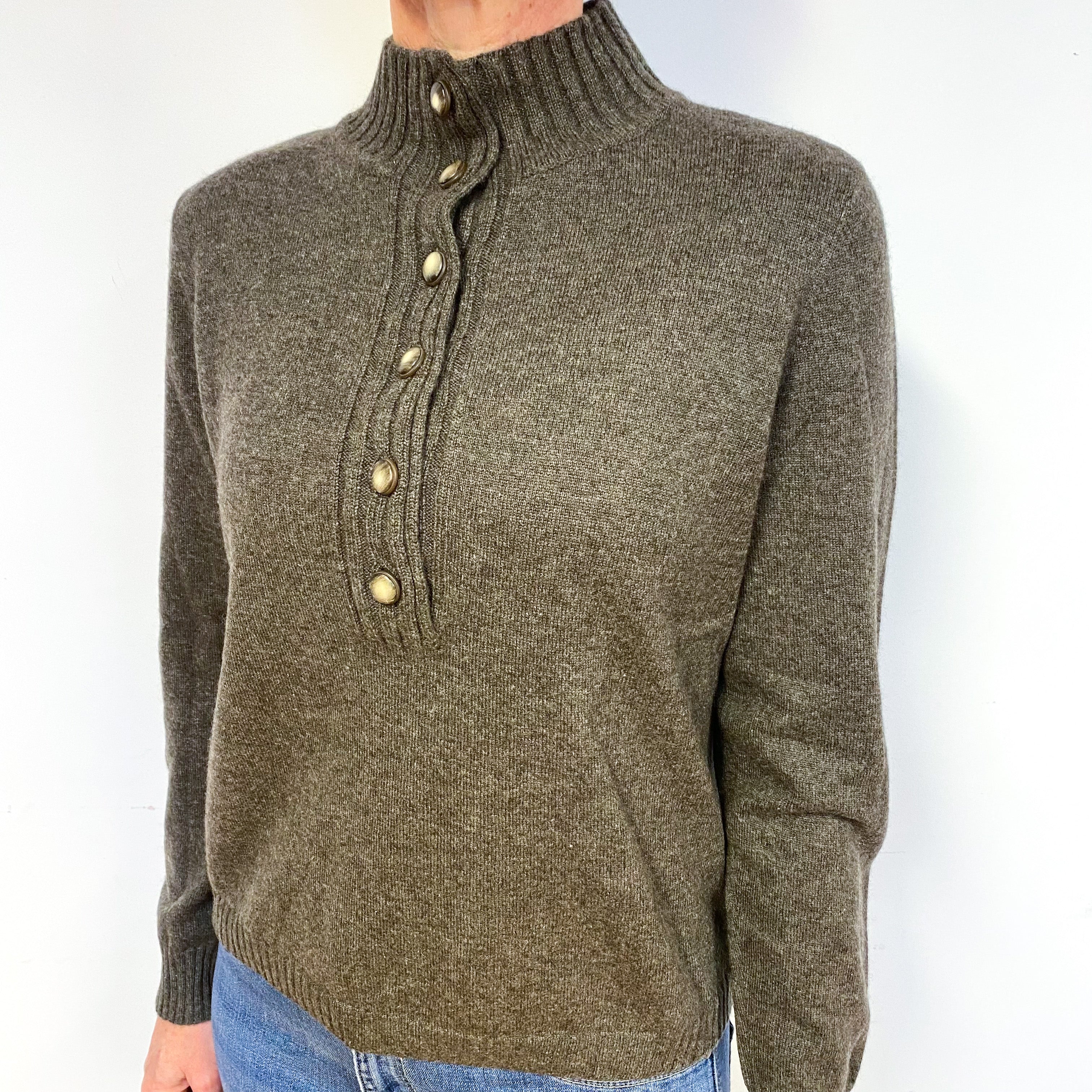 Soft Brown Cashmere Polo Neck Jumper Medium