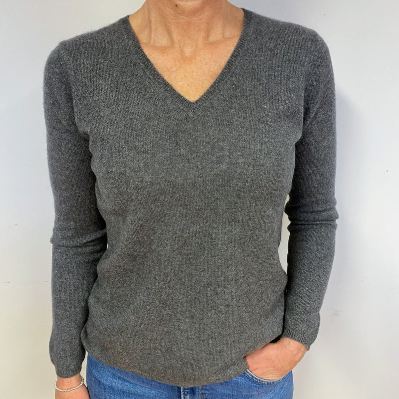 Slate Grey Cashmere V-Neck Jumper Medium