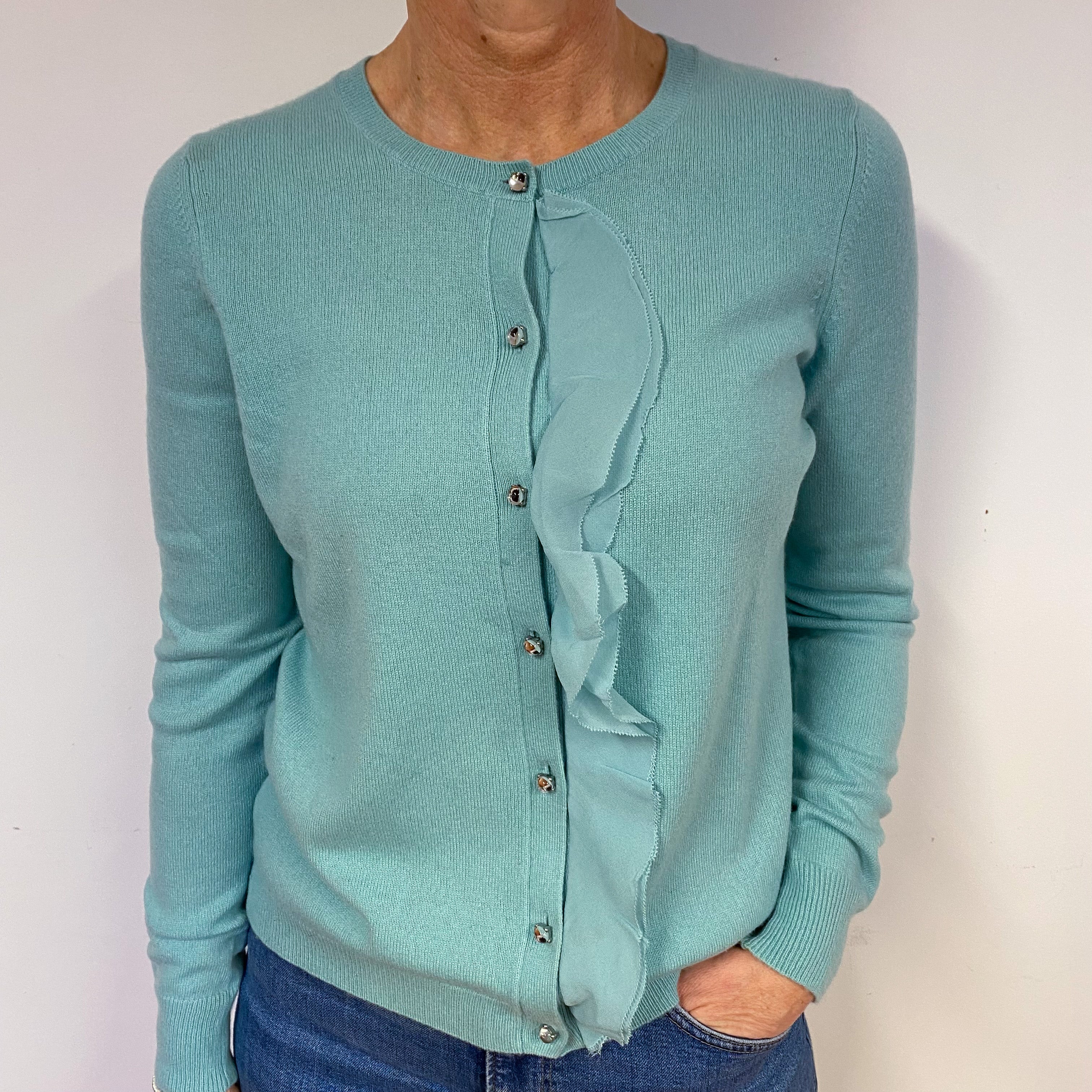 Mint Green Cashmere Crew Neck Cardigan Medium
