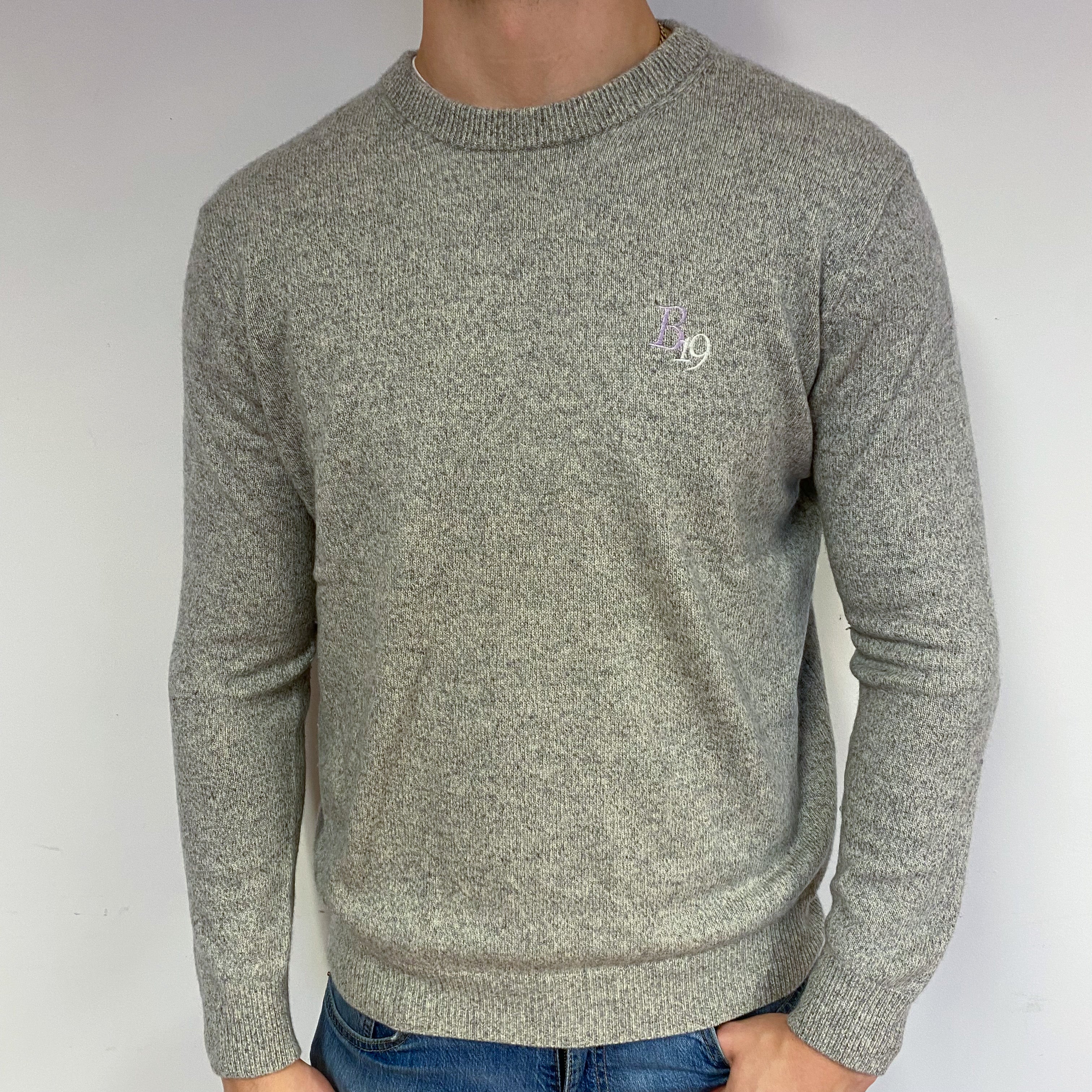 Men's Pale Grey Marl Golf Cashmere Crew Neck Jumper XXL