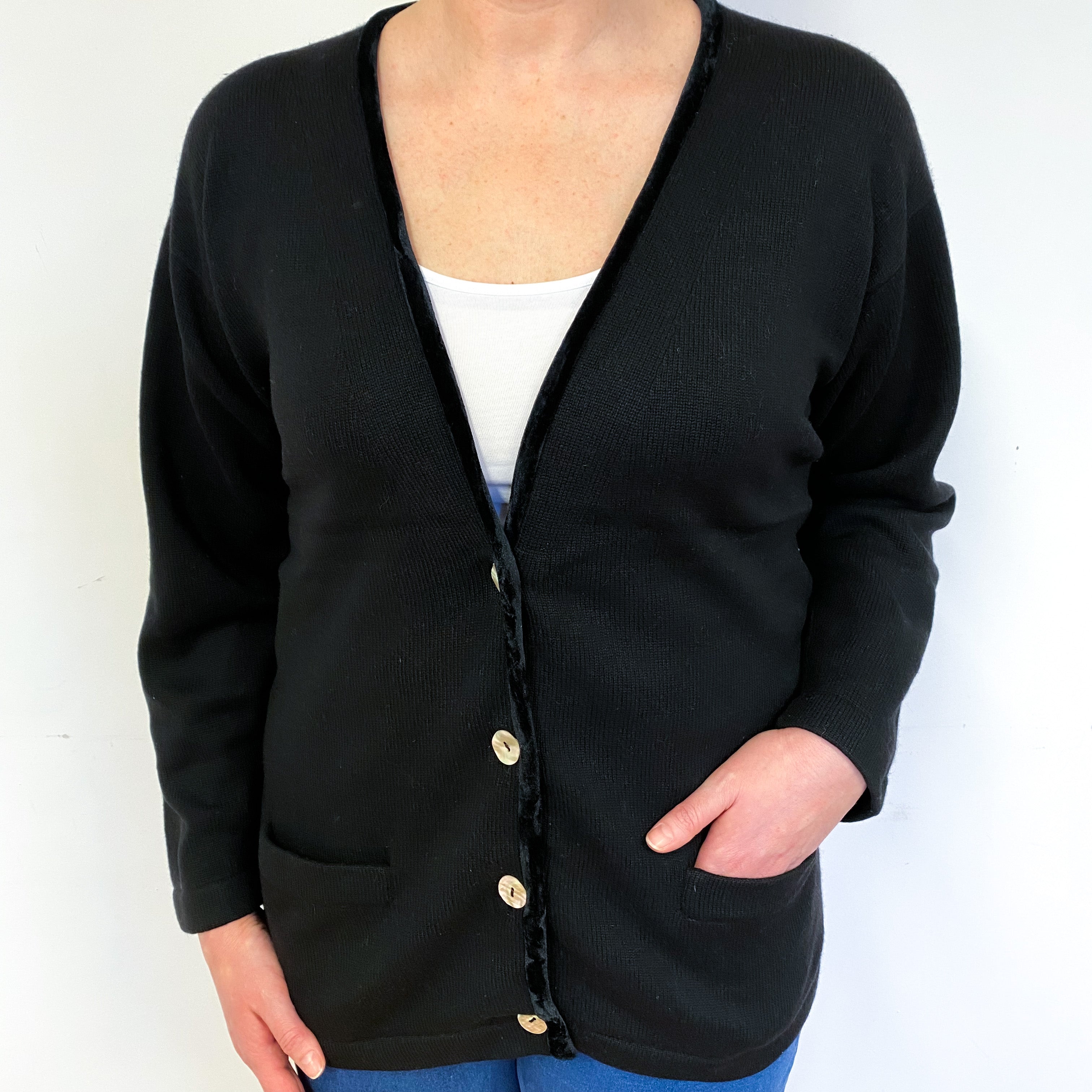 Black Vintage Cashmere V-Neck Cardigan Large