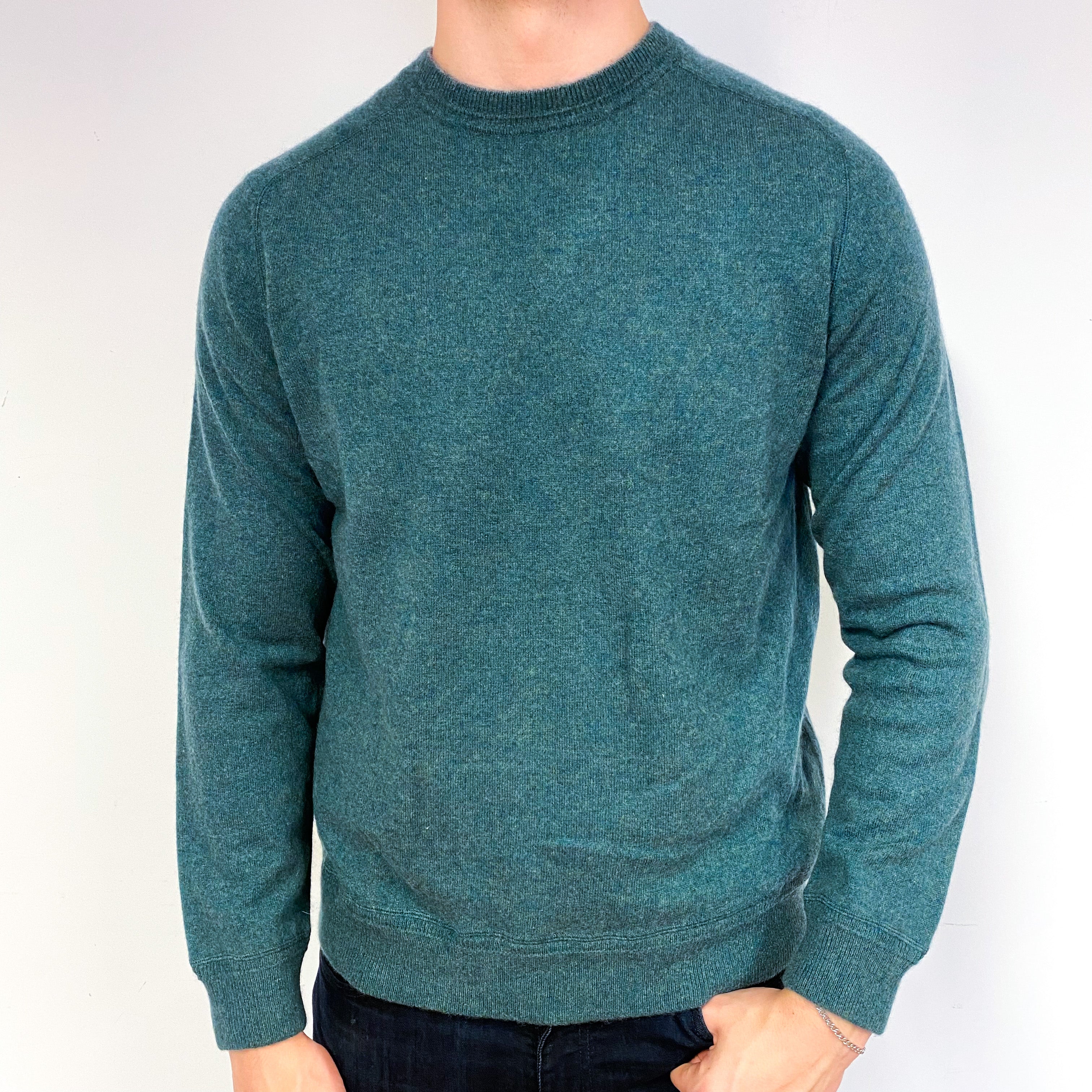 Men's Spruce Green Cashmere Crew Neck Jumper Extra Large