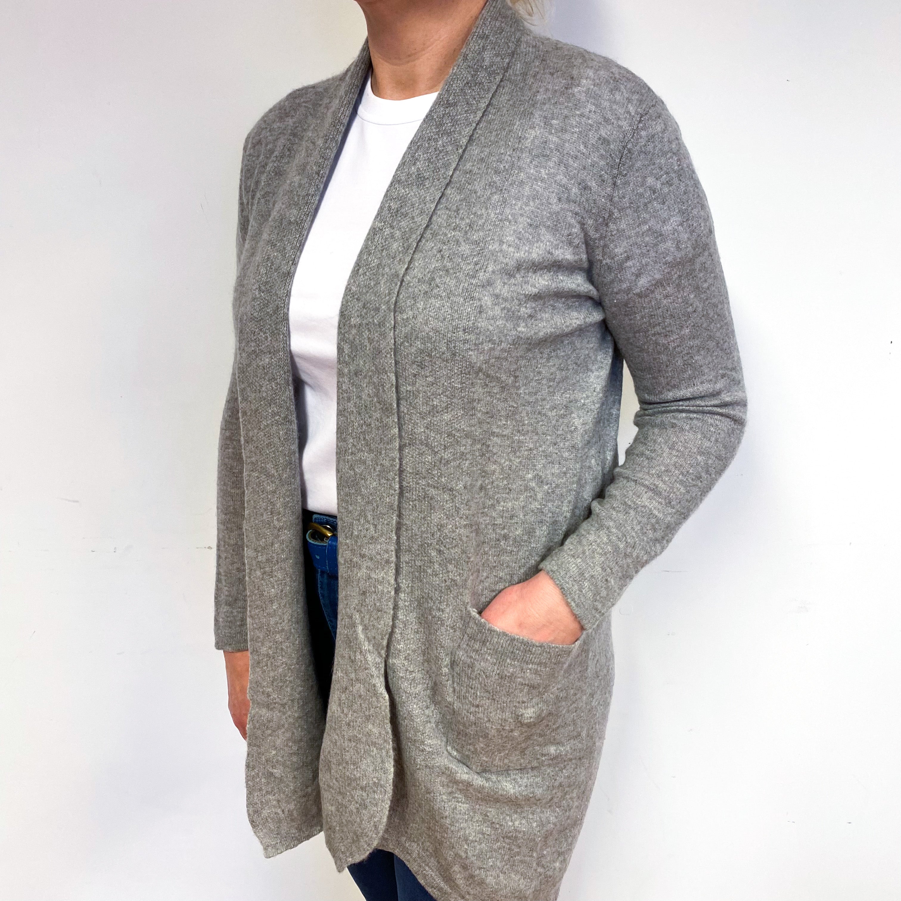 Smoke Grey Cashmere Edge to Edge Cardigan Large