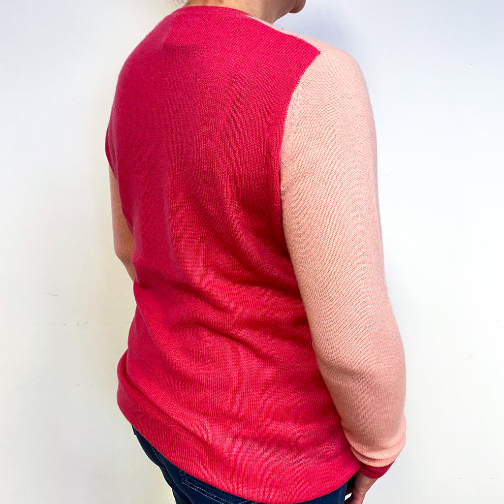 Pale and Hot Pink Cashmere Crew Neck Jumper Large