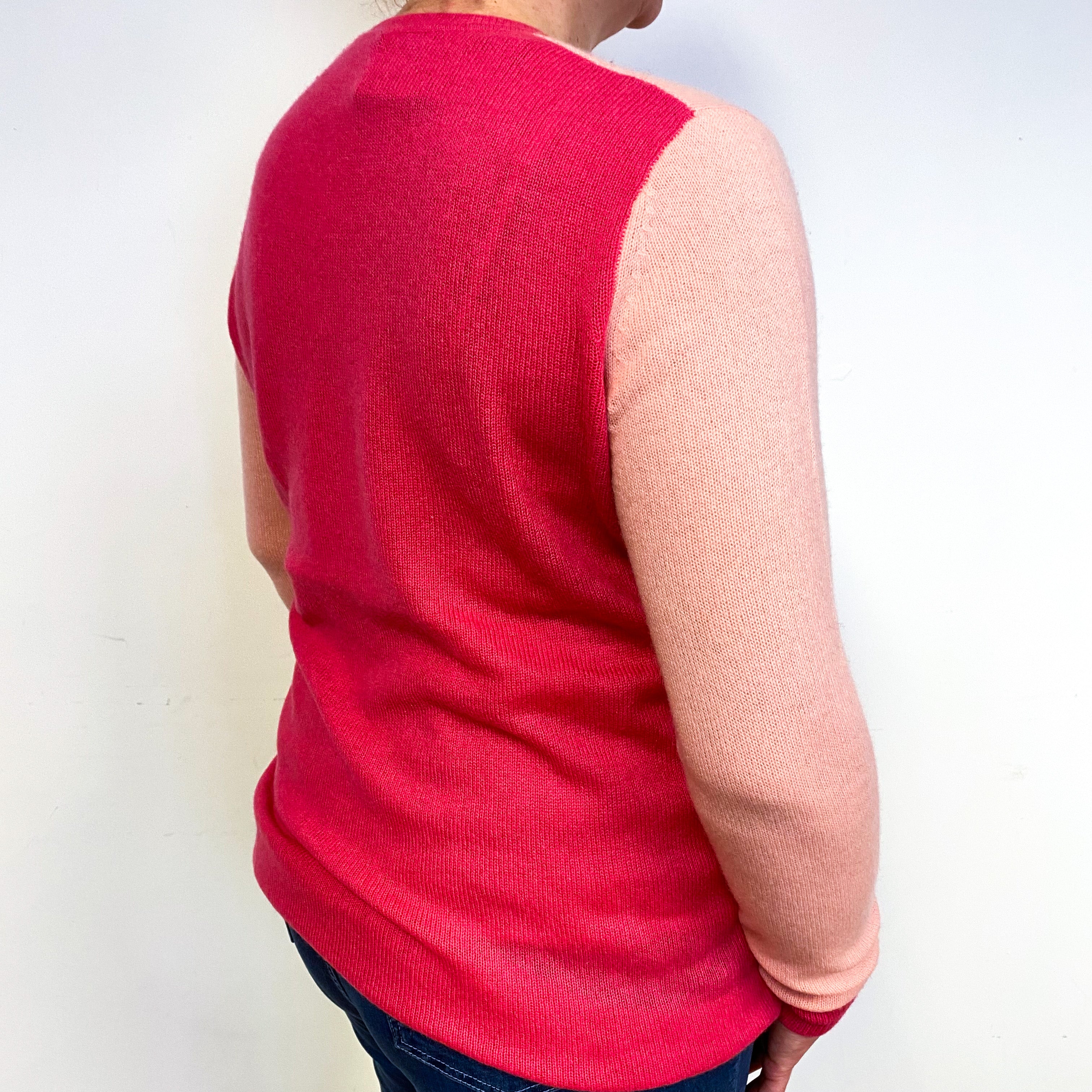 Pale and Hot Pink Cashmere Crew Neck Jumper Large