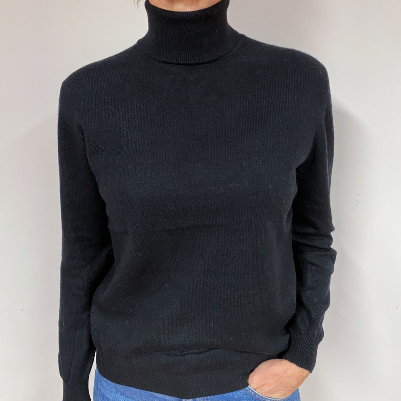 Black Cashmere Polo Neck Jumper Medium