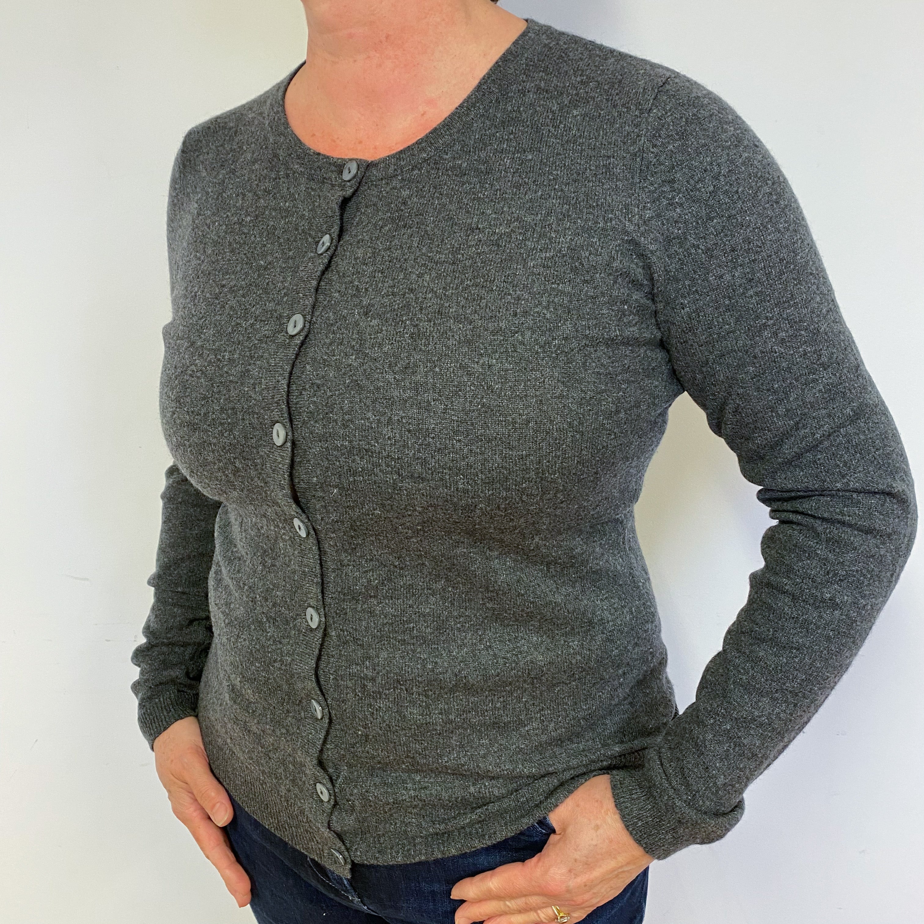 Slate Grey Cashmere Crew Neck Cardigan Large