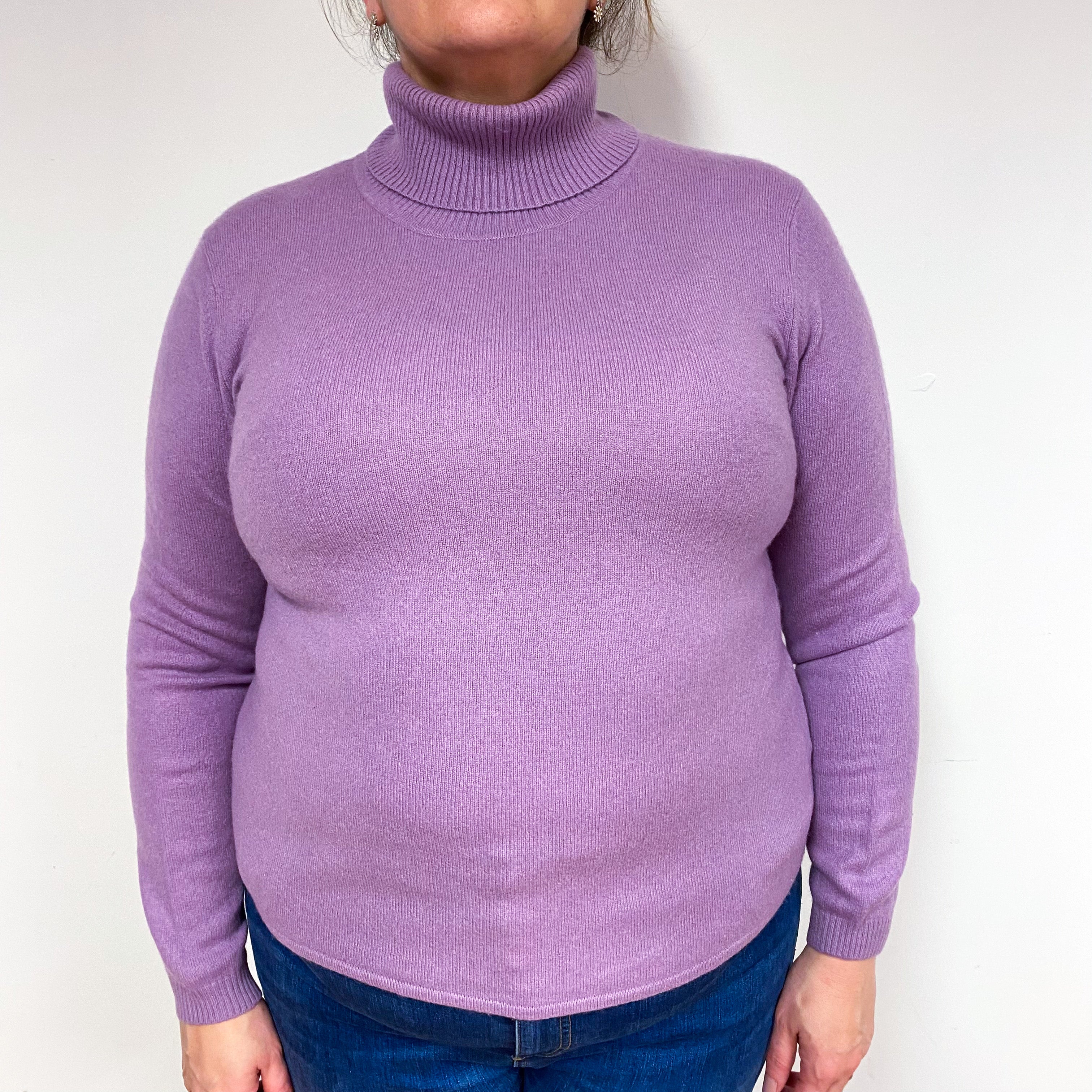 Lavender Purple Cashmere Polo Neck Jumper Extra Large