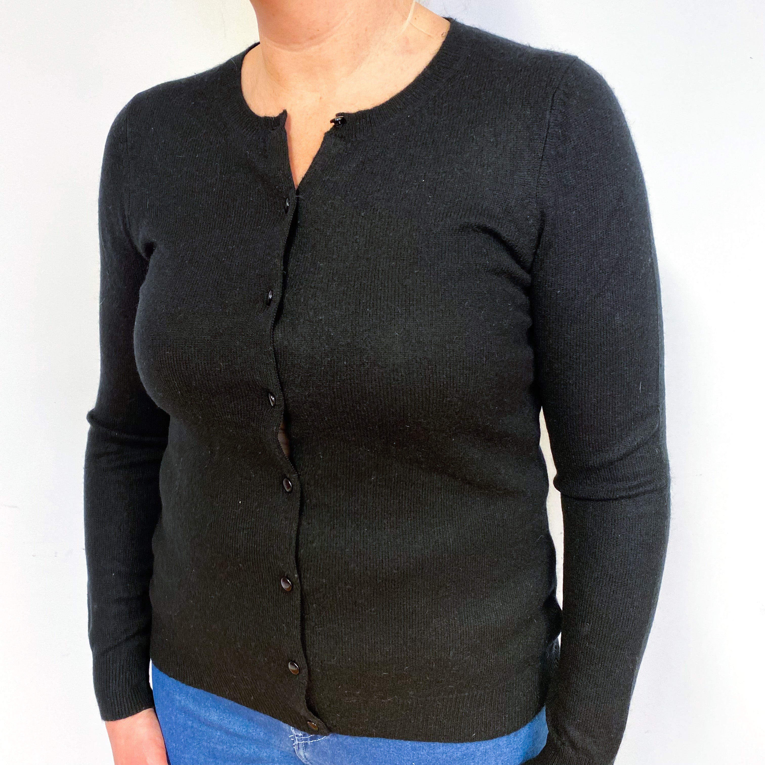 Black Cashmere Crew Neck Cardigan Large