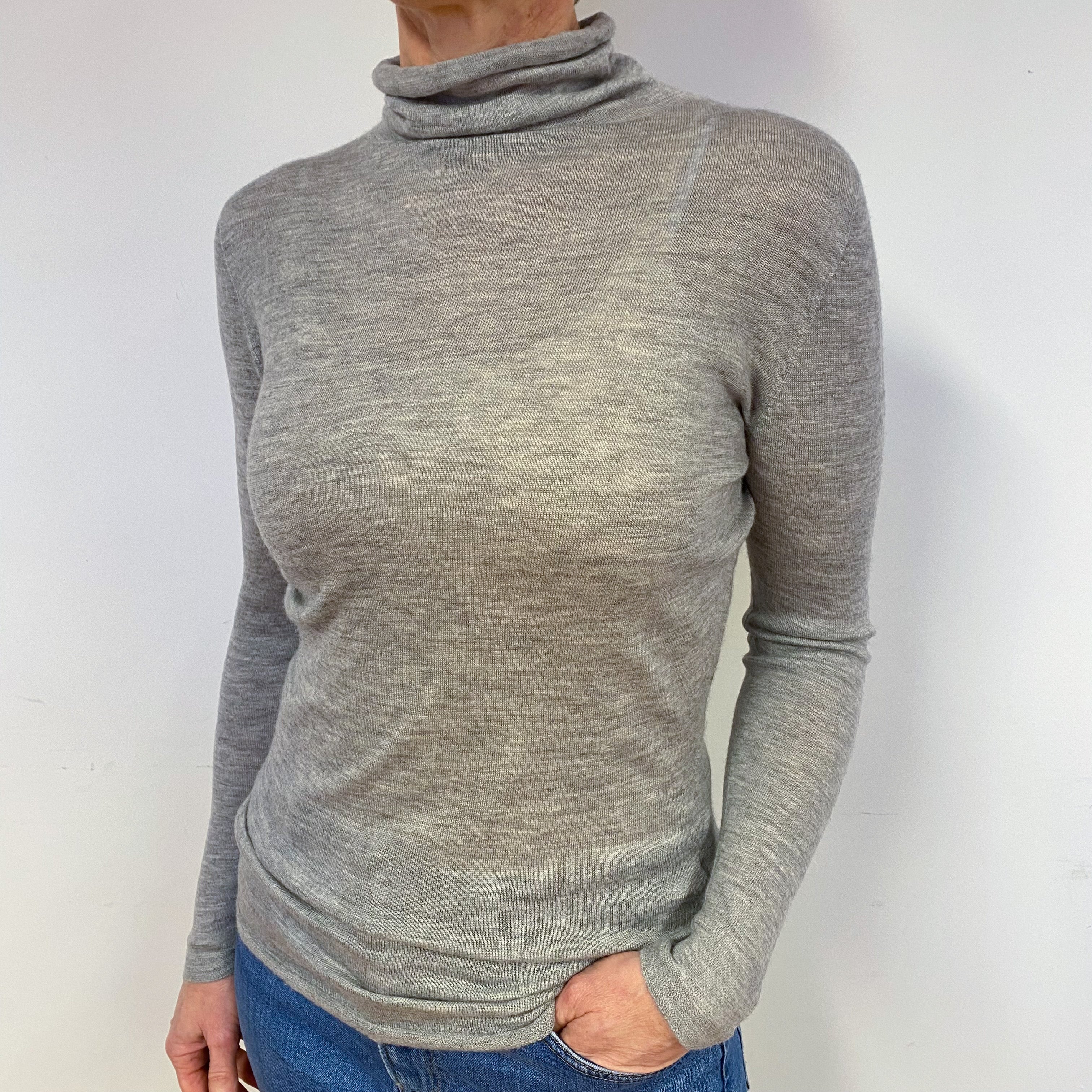 Smoke Grey Cashmere Polo Neck Base Layer Medium