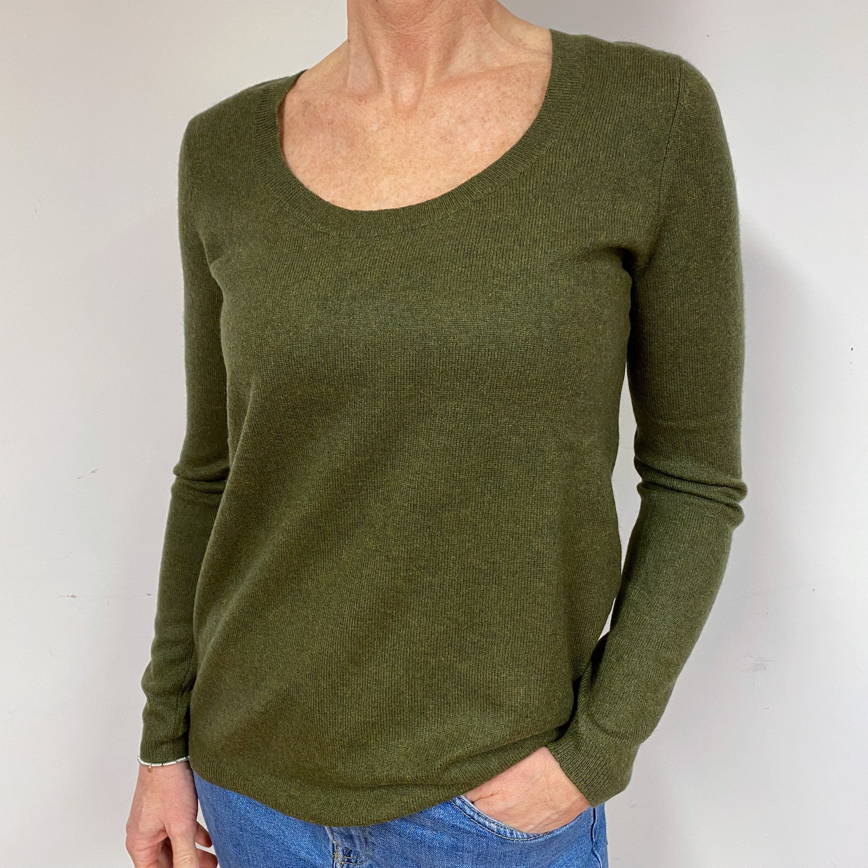 Khaki Green Cashmere Scoop Neck Jumper Medium