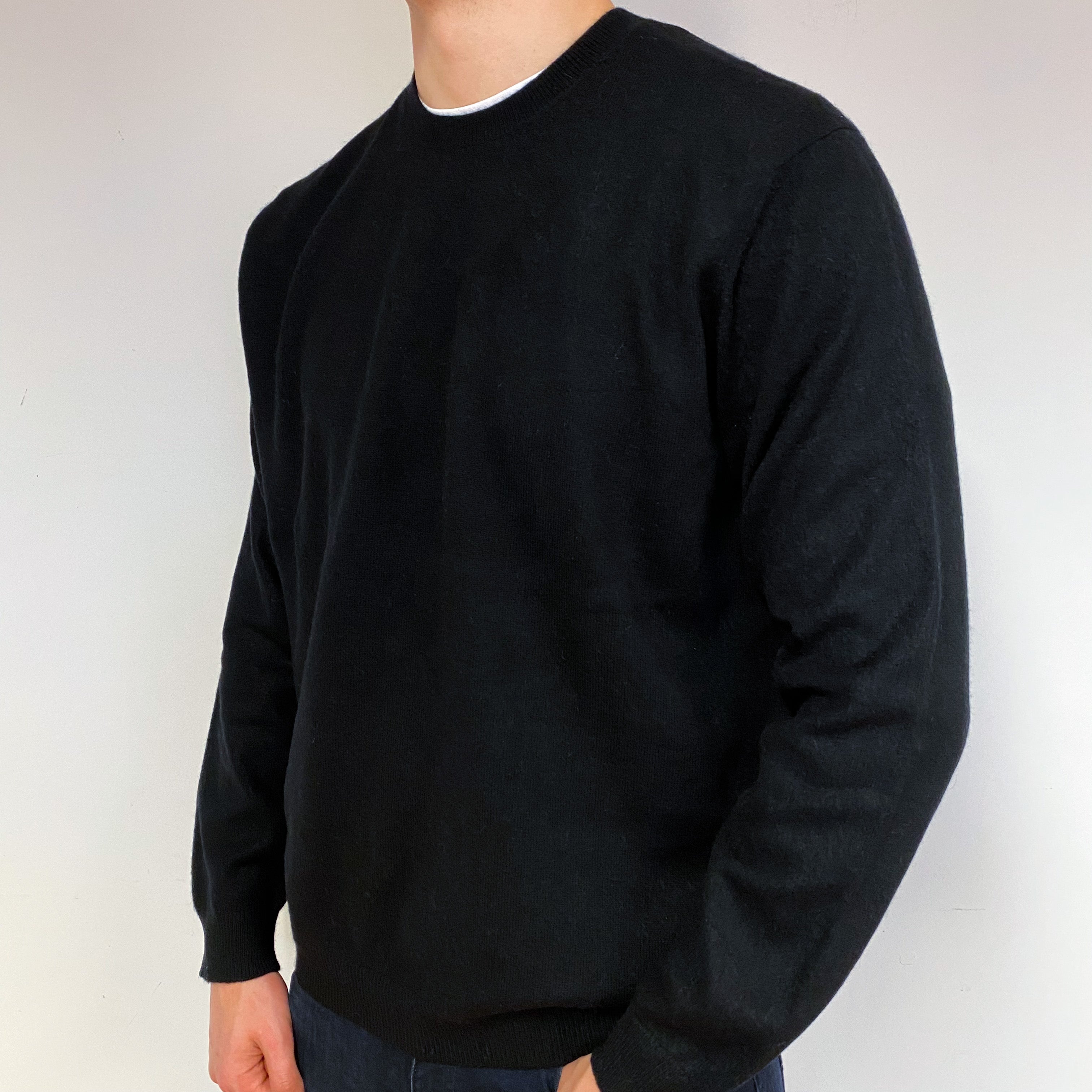 Men's Black Cashmere Crew Neck Jumper Extra Extra Large