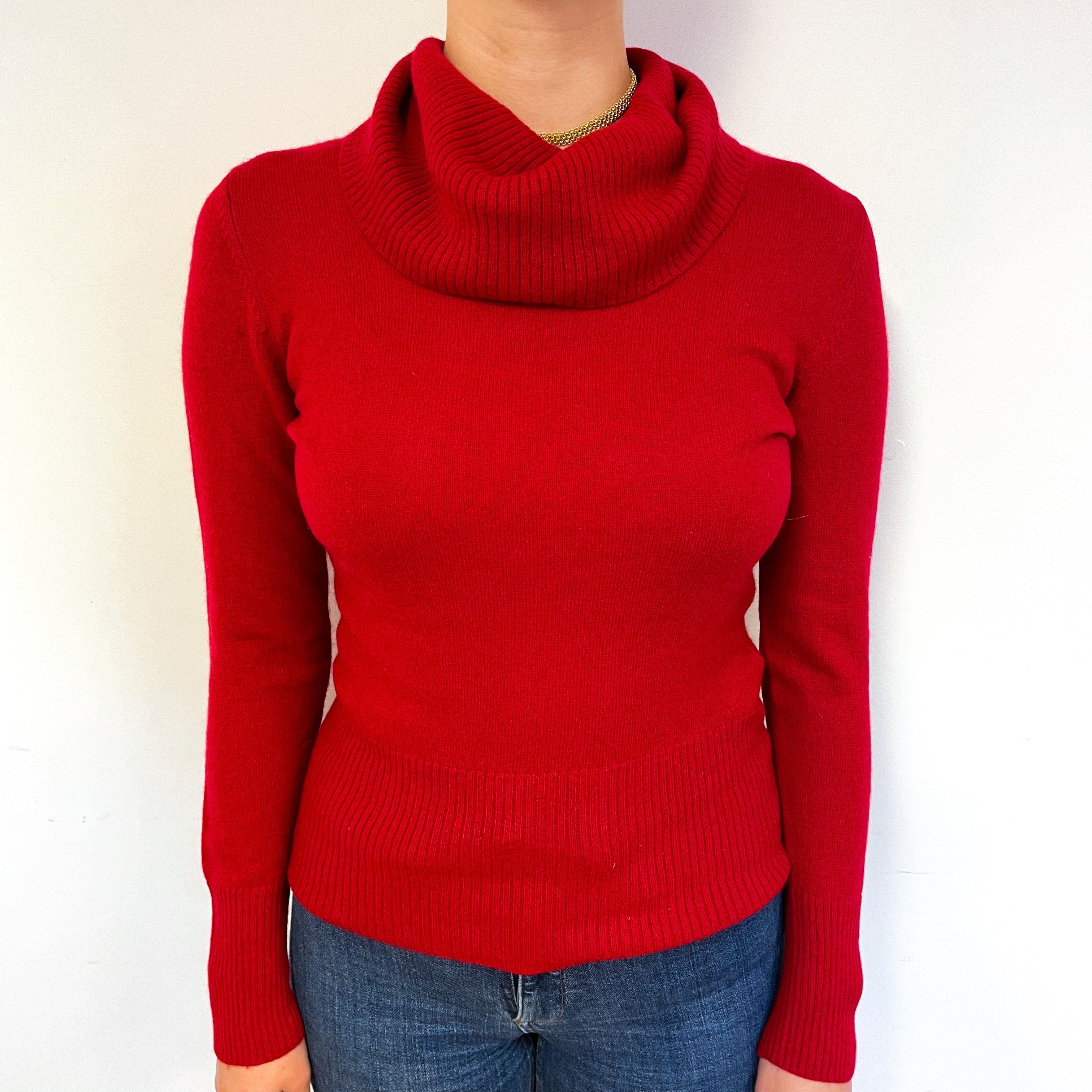 Post Box Red Cashmere Cowl Neck Jumper Small