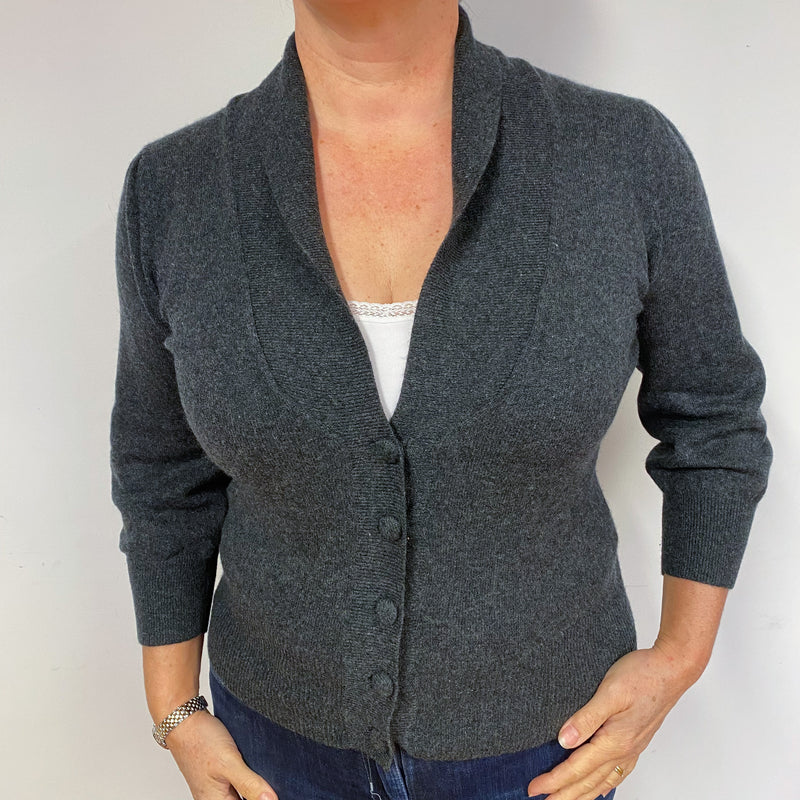 Charcoal Grey Collared Cashmere Cardigan Large