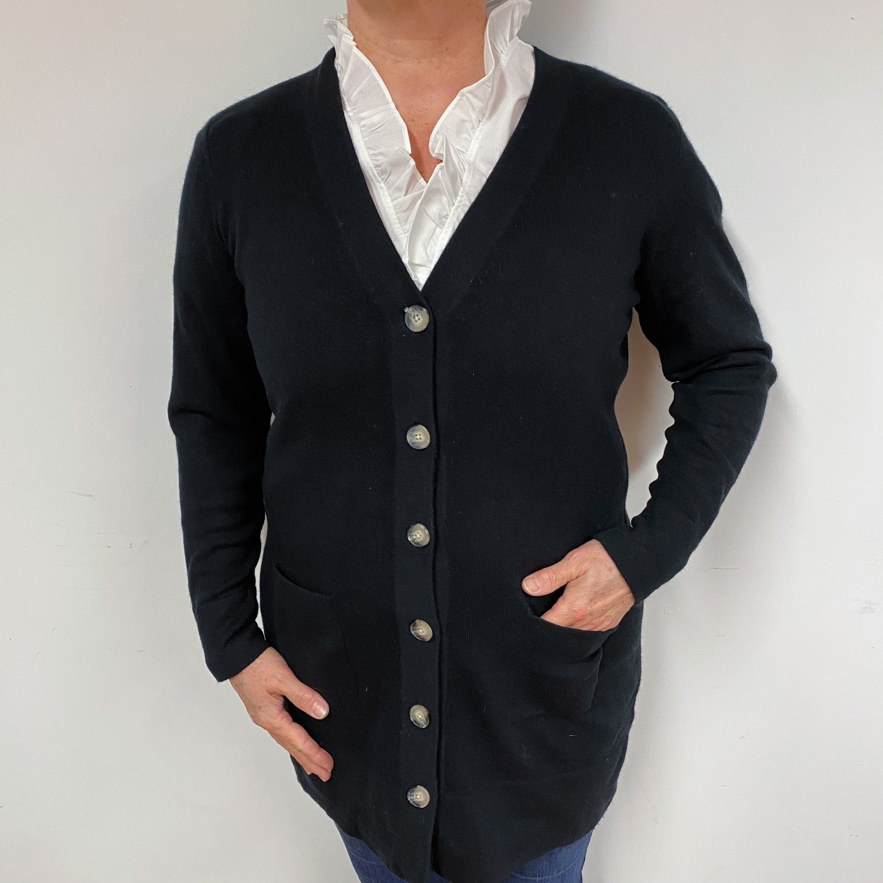 Black Longline Cashmere V-Neck Cardigan Large