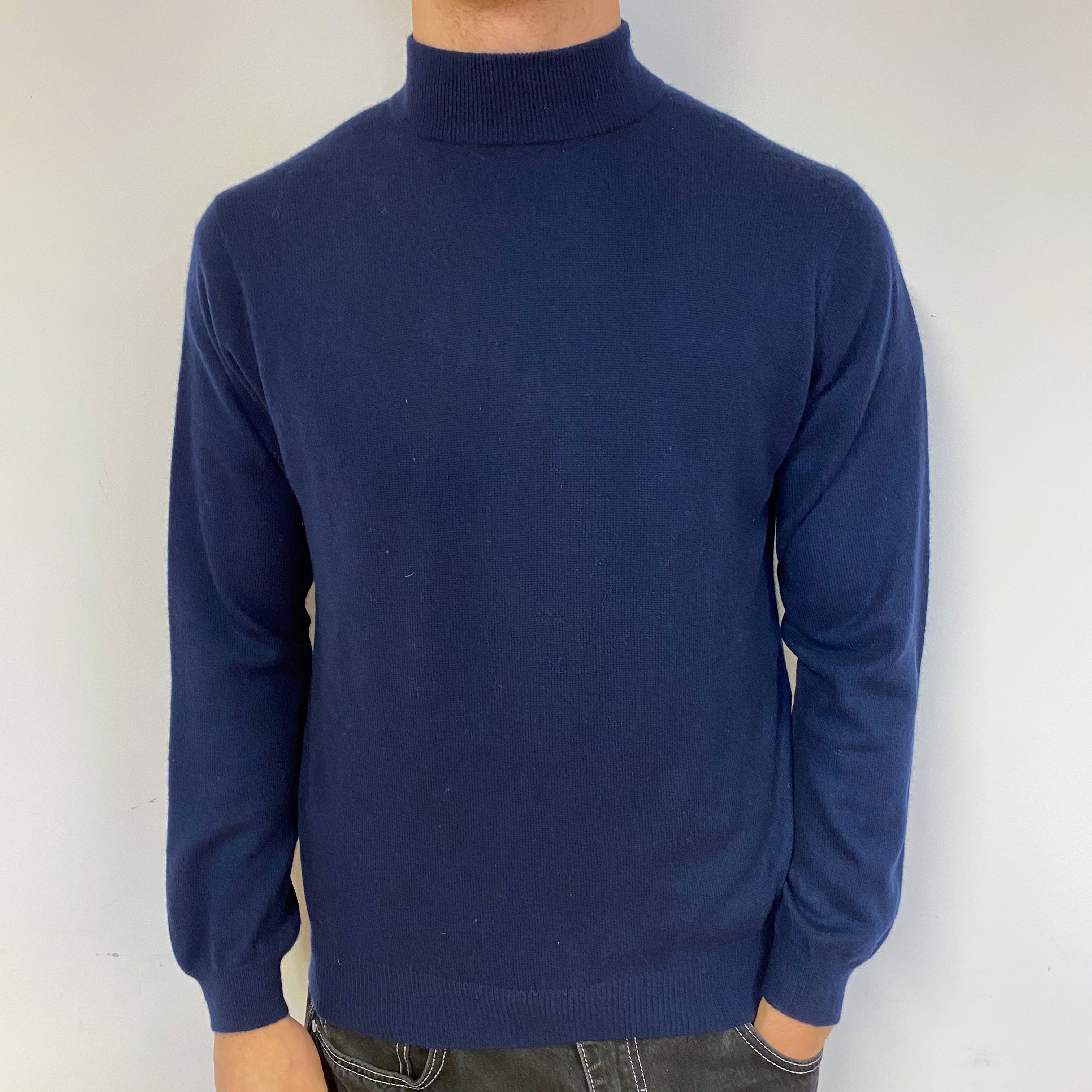 Men's Dark Navy Cashmere Turtle Neck Jumper Medium