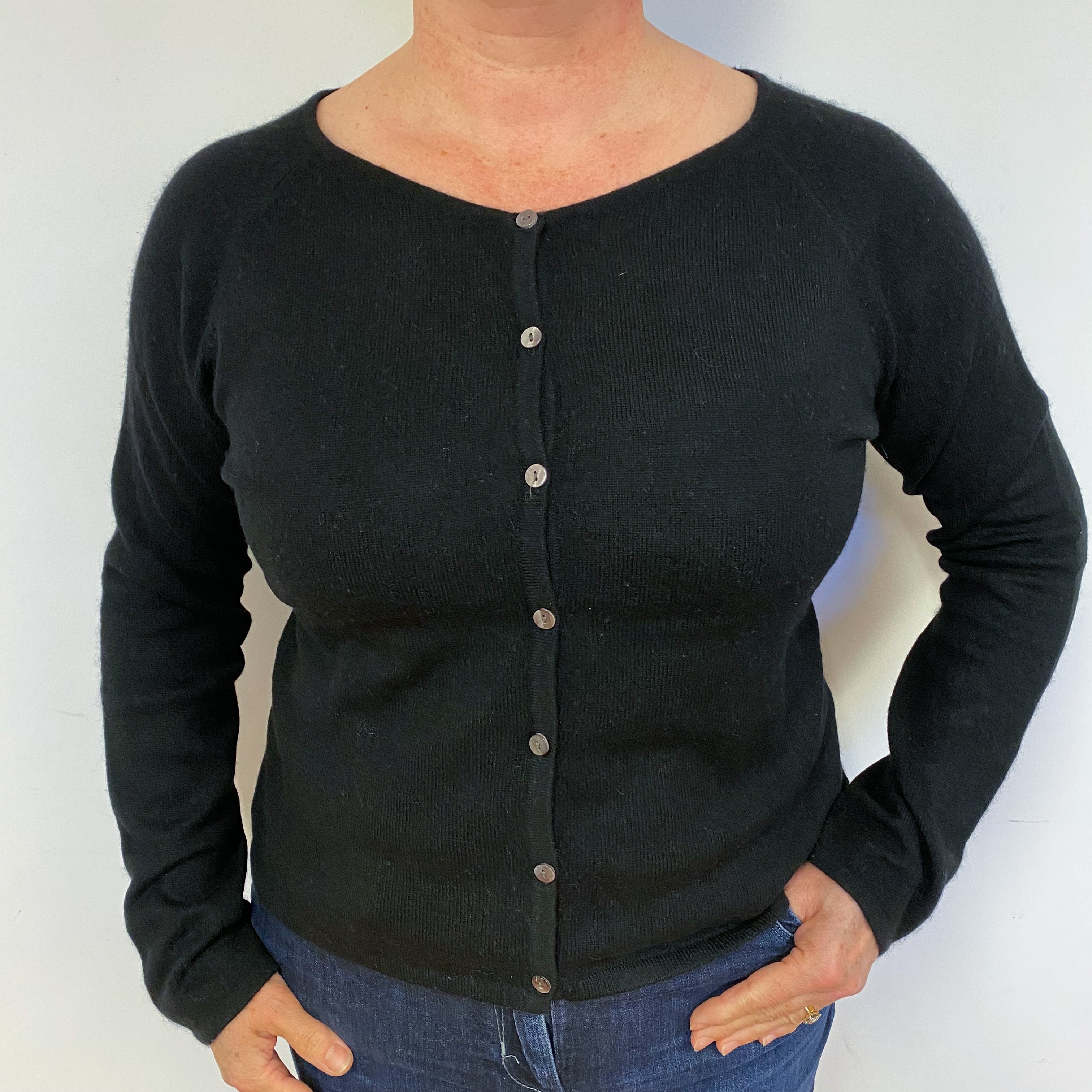 Black Cashmere Crew Neck Cardigan Large