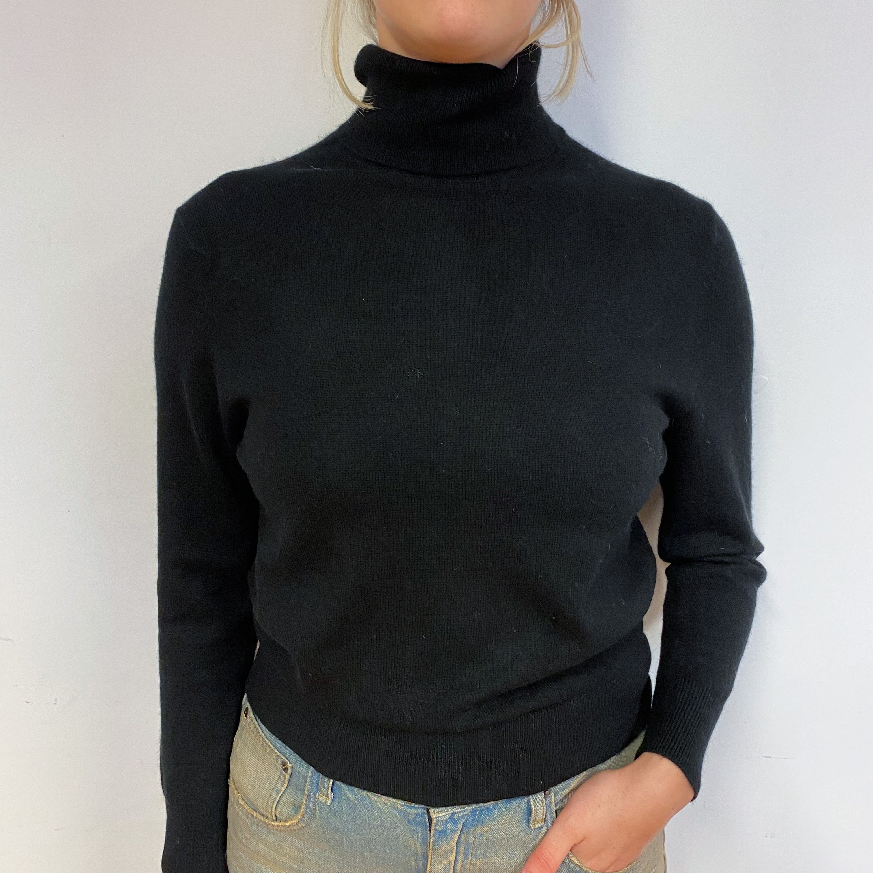 Black Cashmere Polo Neck Jumper Small