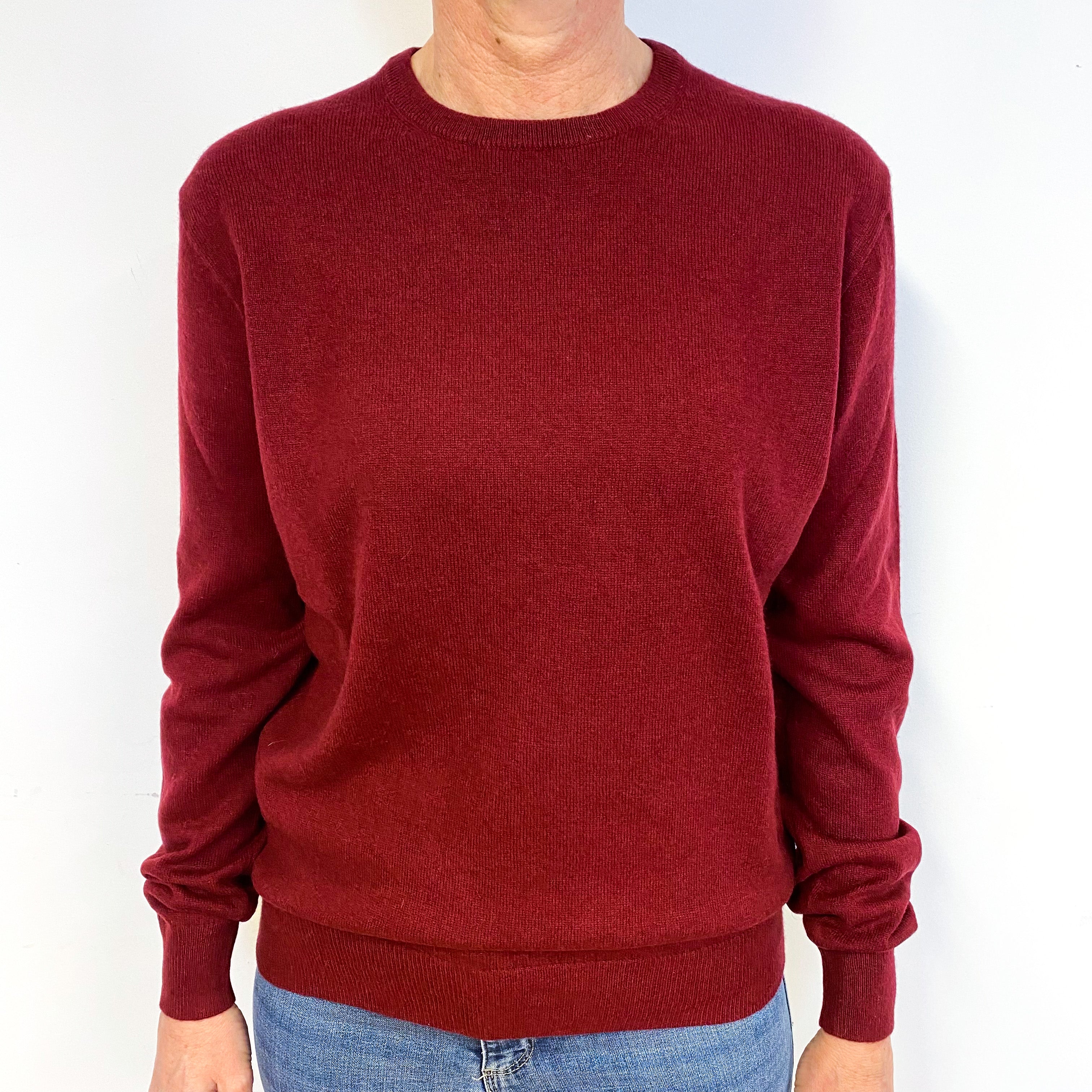 Burgundy Red Cashmere Crew Neck Jumper Medium
