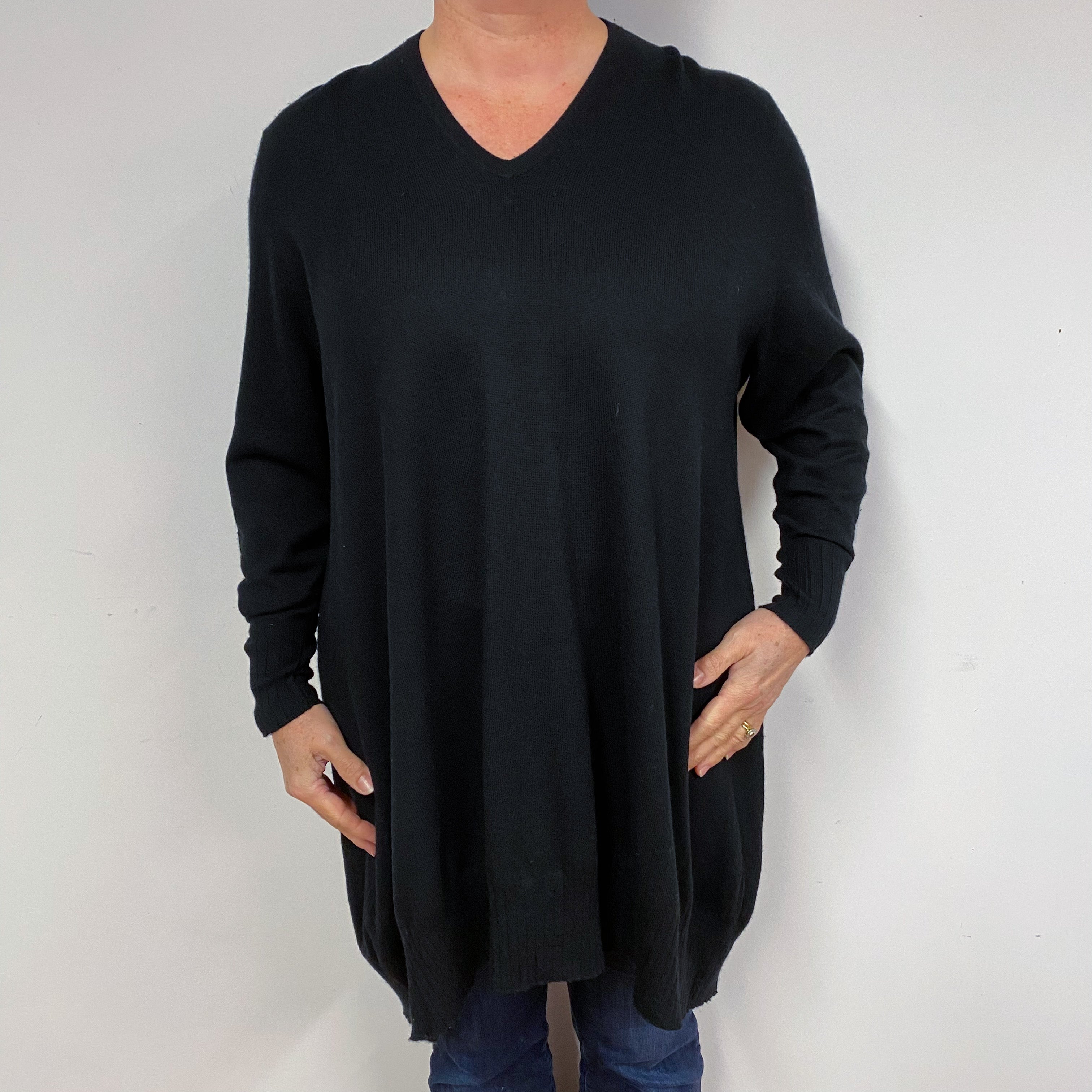 Black Cashmere V-Neck Jumper Long Slouchy