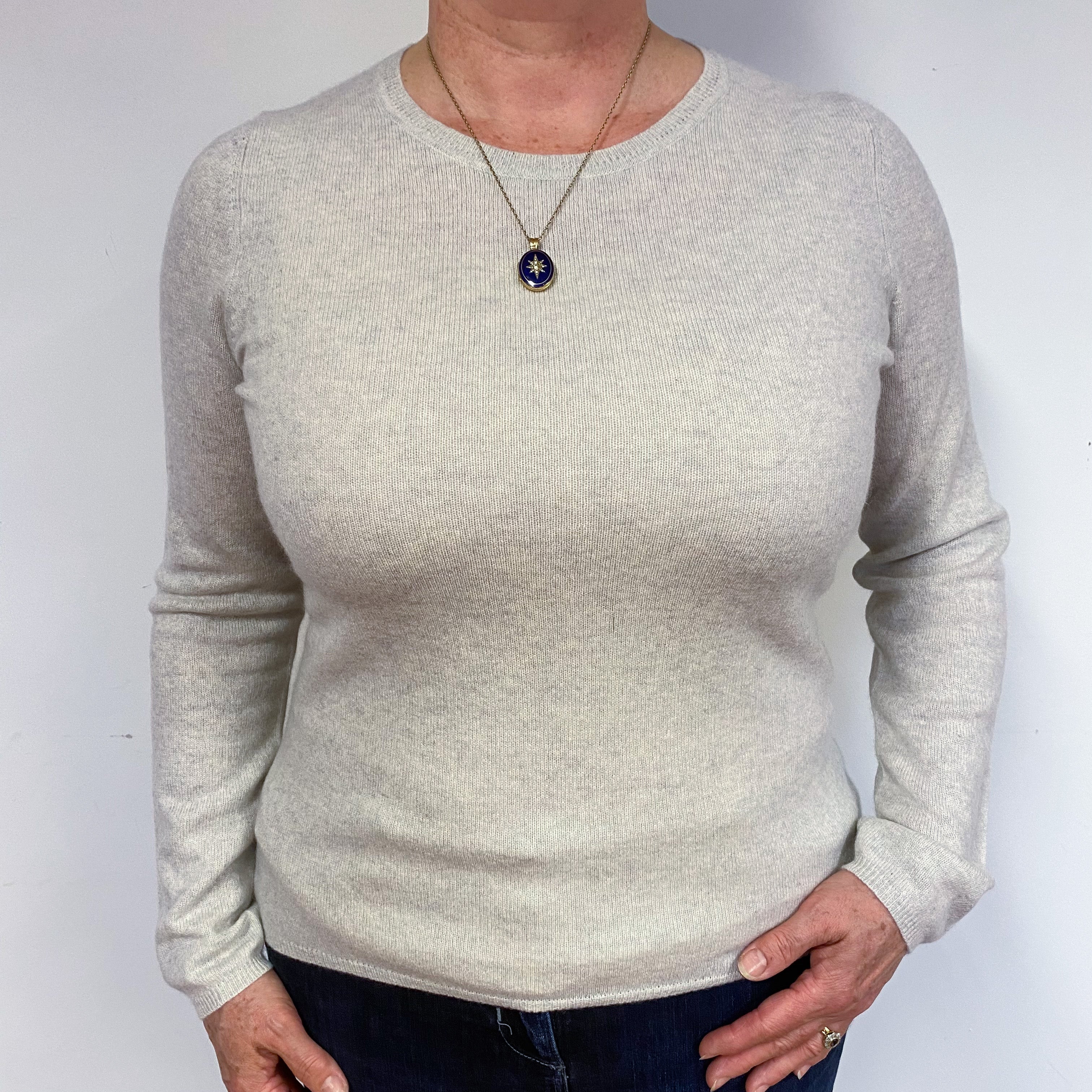 Frost Grey Cashmere Crew Neck Jumper Large