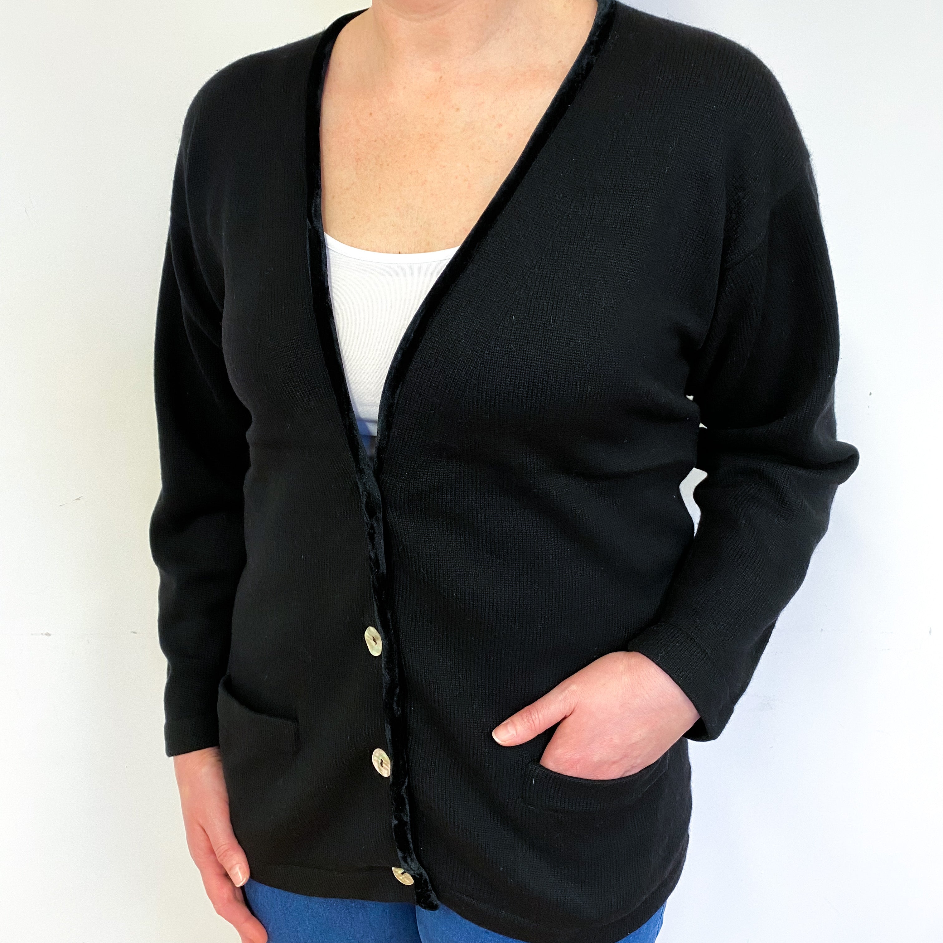 Black Vintage Cashmere V-Neck Cardigan Large