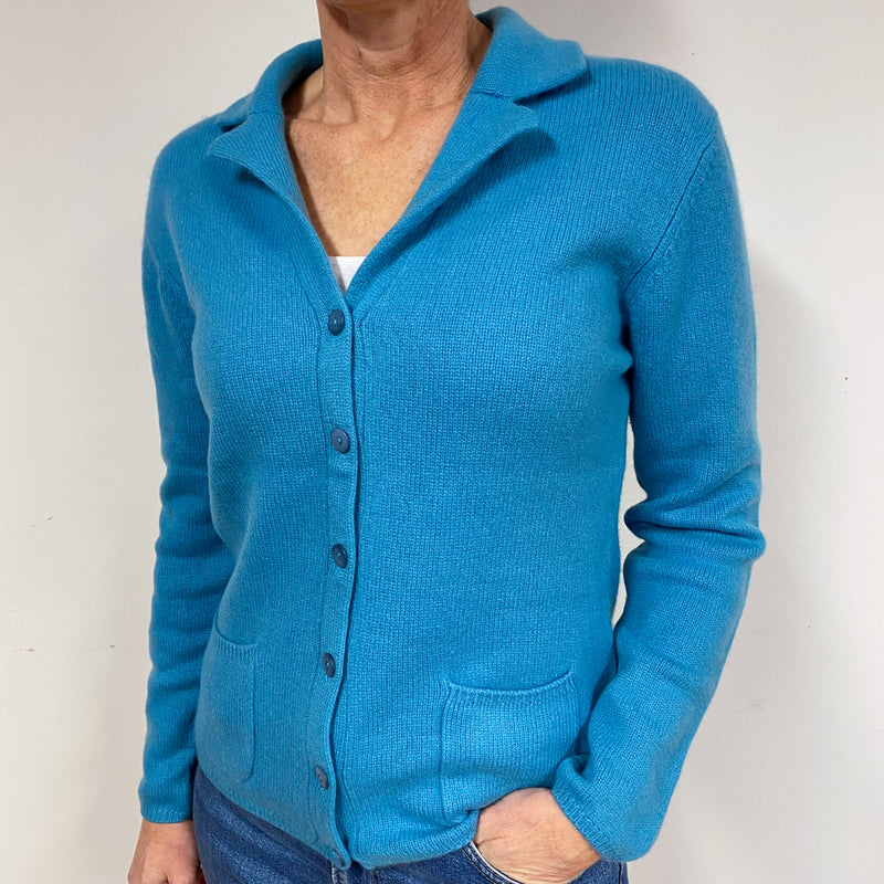 Turquoise Blue Cashmere V-Neck Jacket Medium