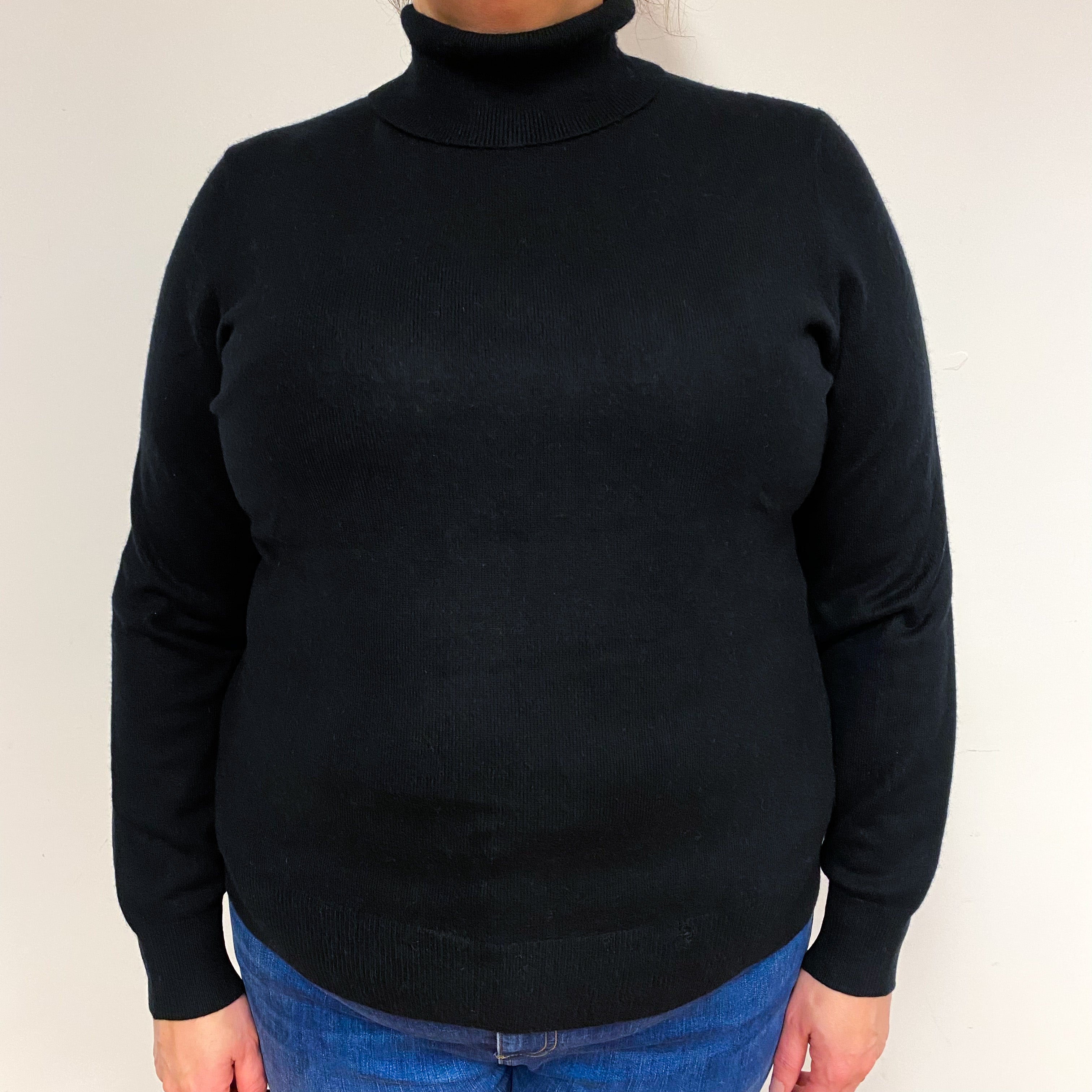 Black Cashmere Polo Neck Jumper Extra Large
