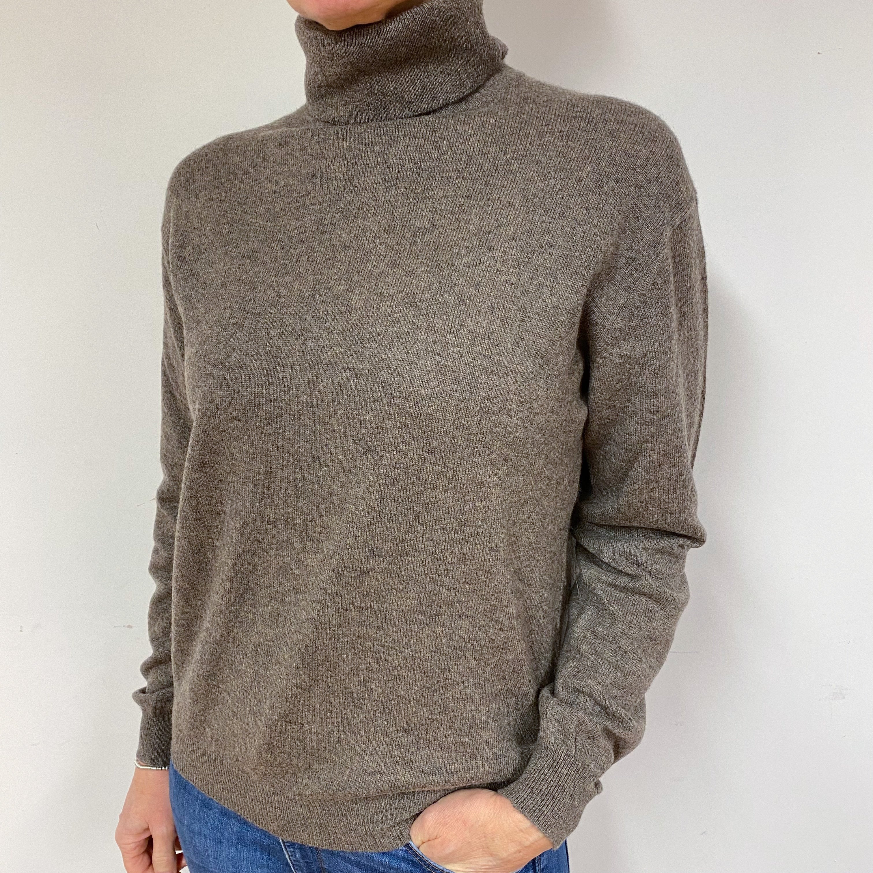 Mole Brown Cashmere Polo Neck Jumper Medium